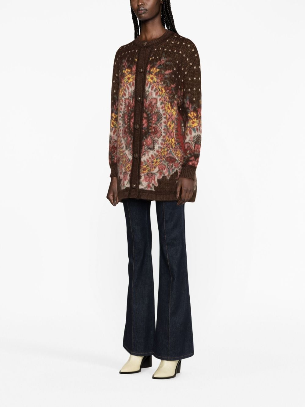 patterned-jacquard crew-neck cardigan - 3