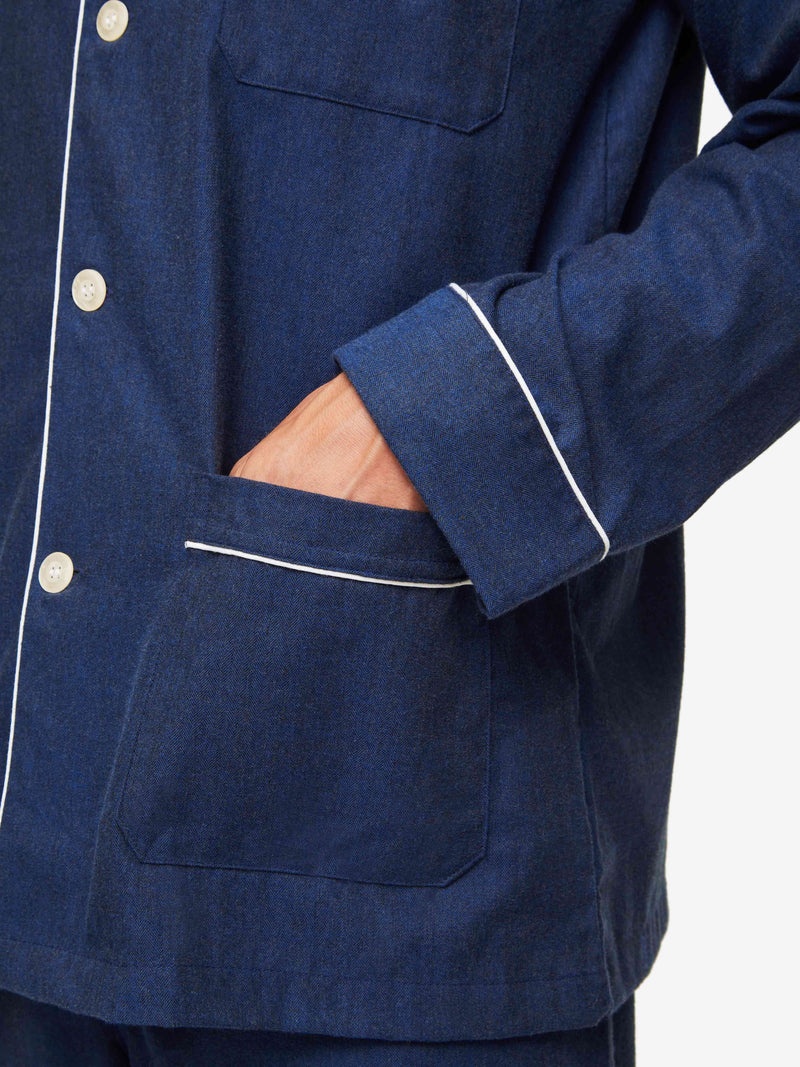 Men's Classic Fit Pajamas Balmoral 3 Brushed Cotton Navy - 4