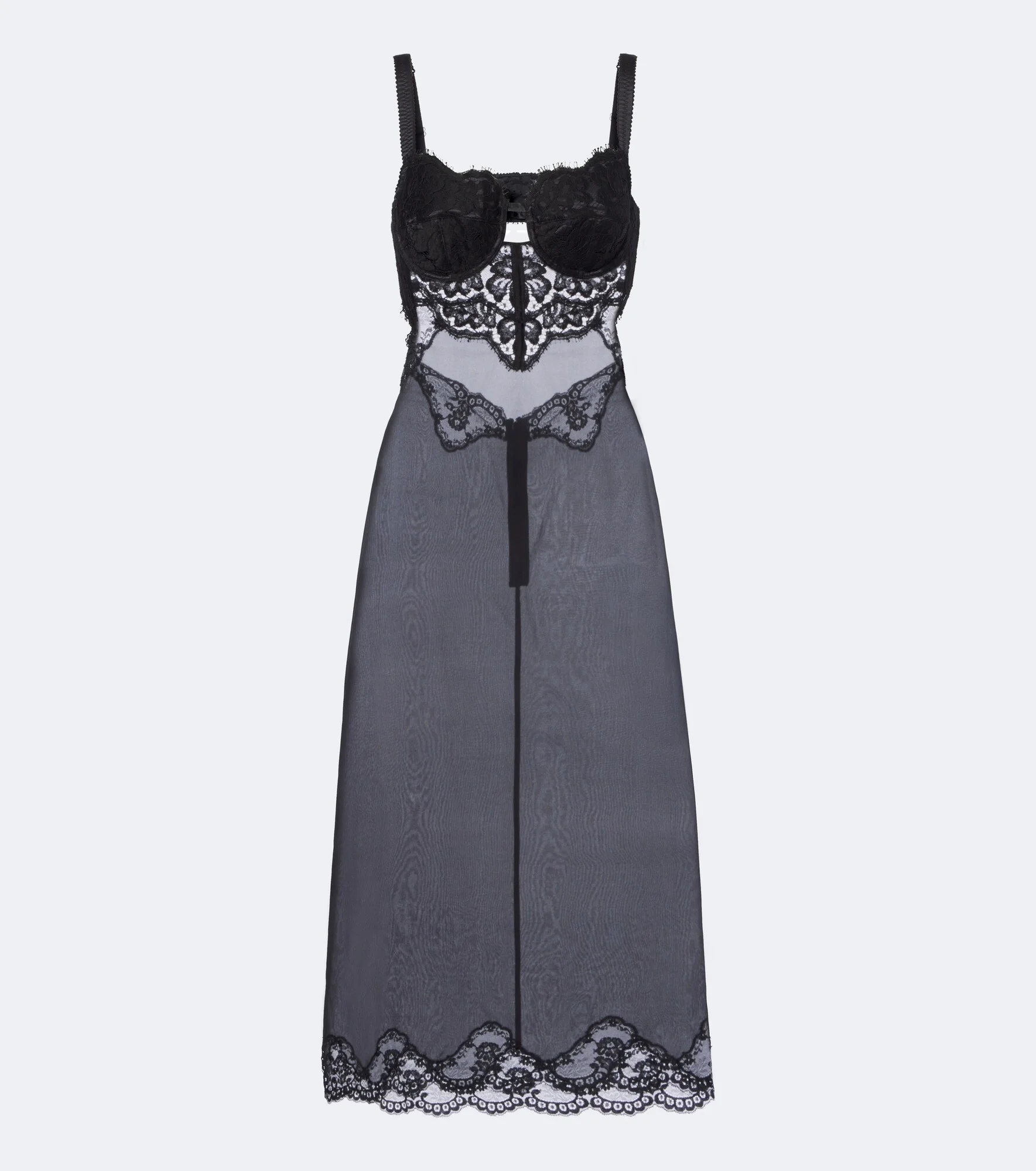 Lace-trimmed silk-blend midi dress - 1