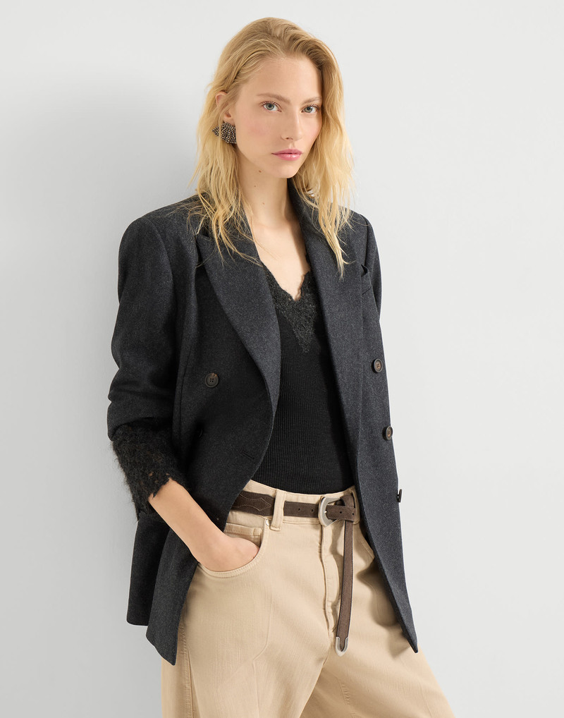Virgin wool flannel blazer with wispy lace cuffs 4