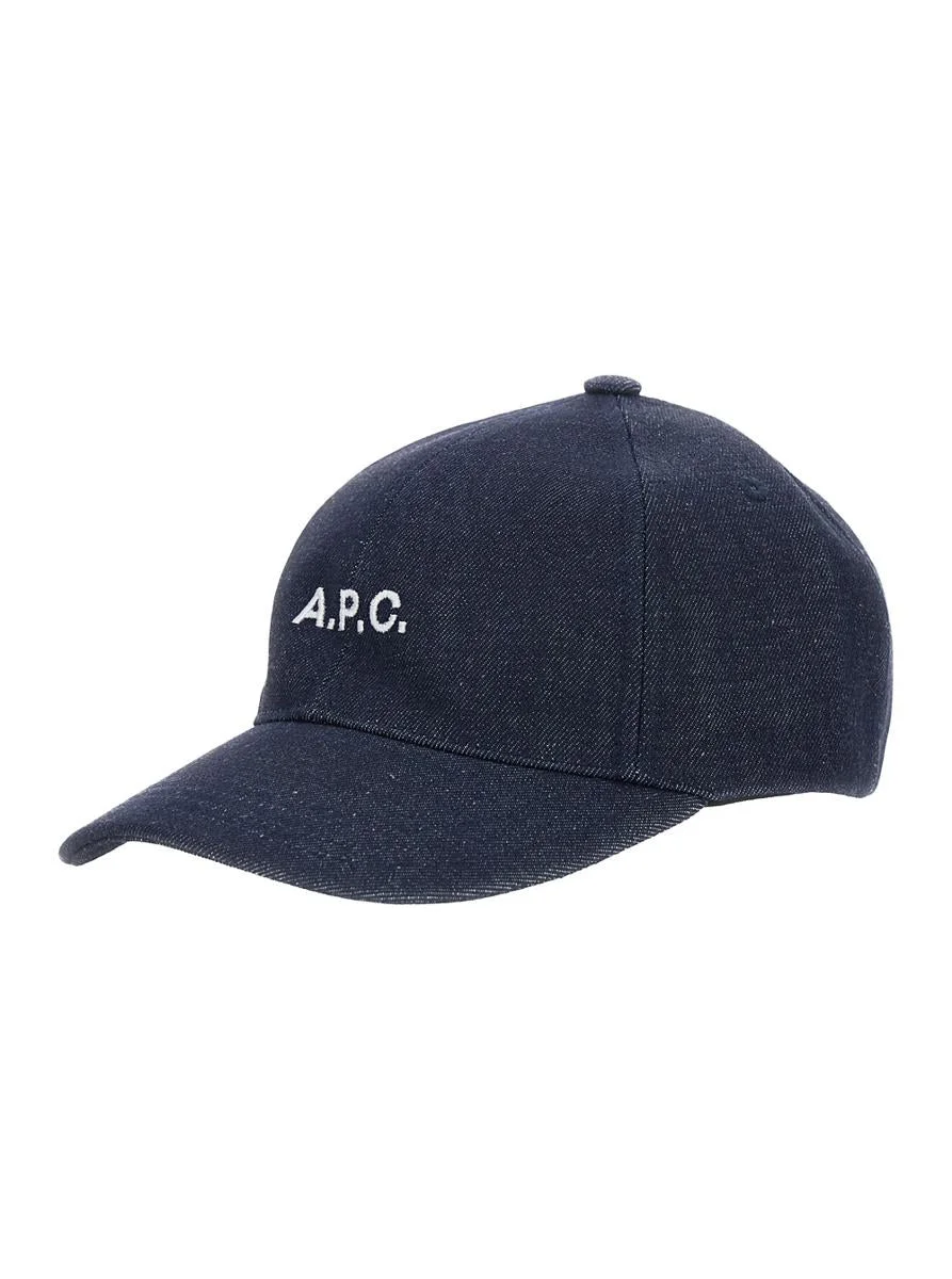 A.P.C. Blue Baseball Cap With Logo Lettering On The Front In Cotton Man - 1