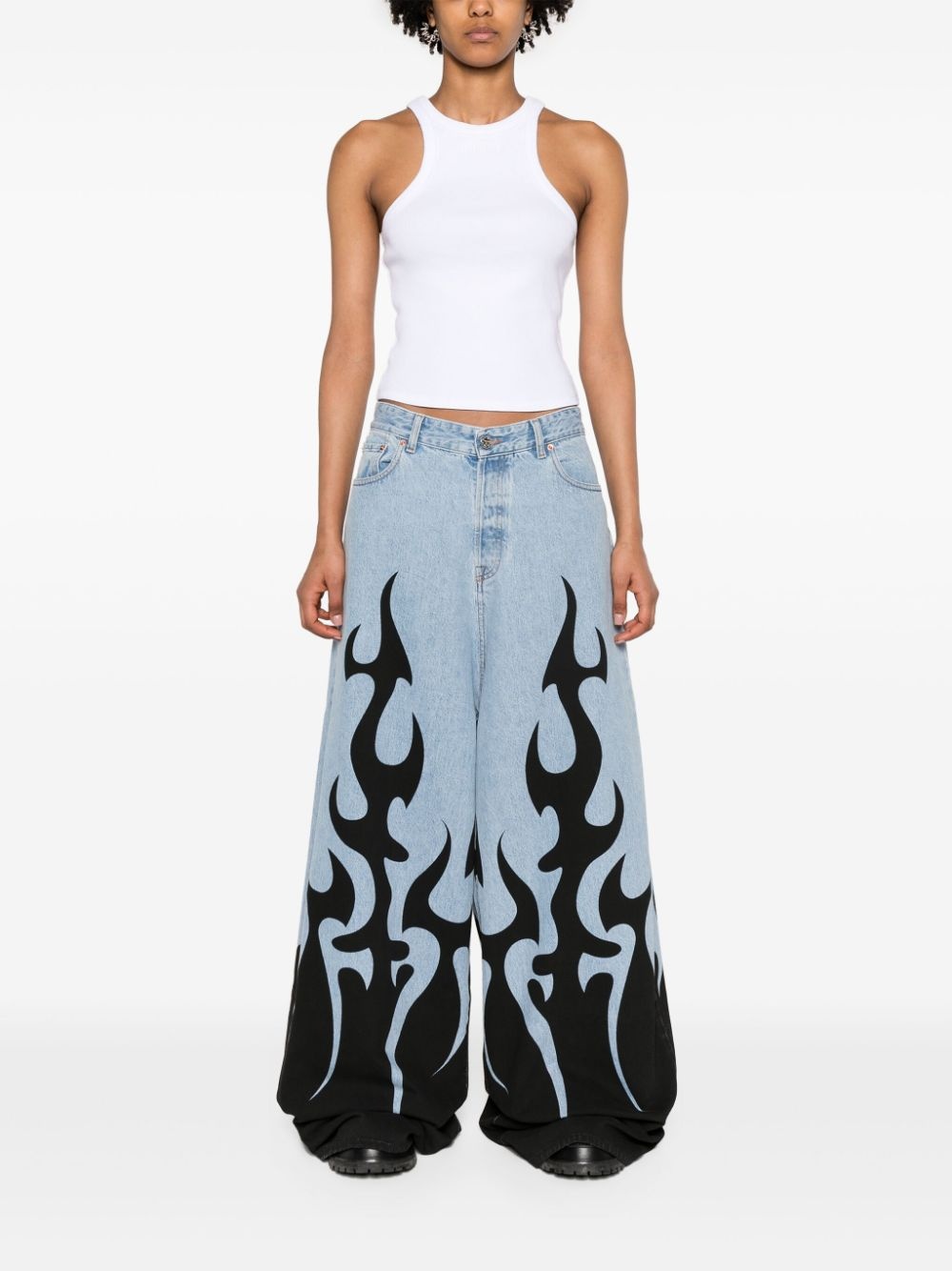 flame-print wide-leg jeans - 3