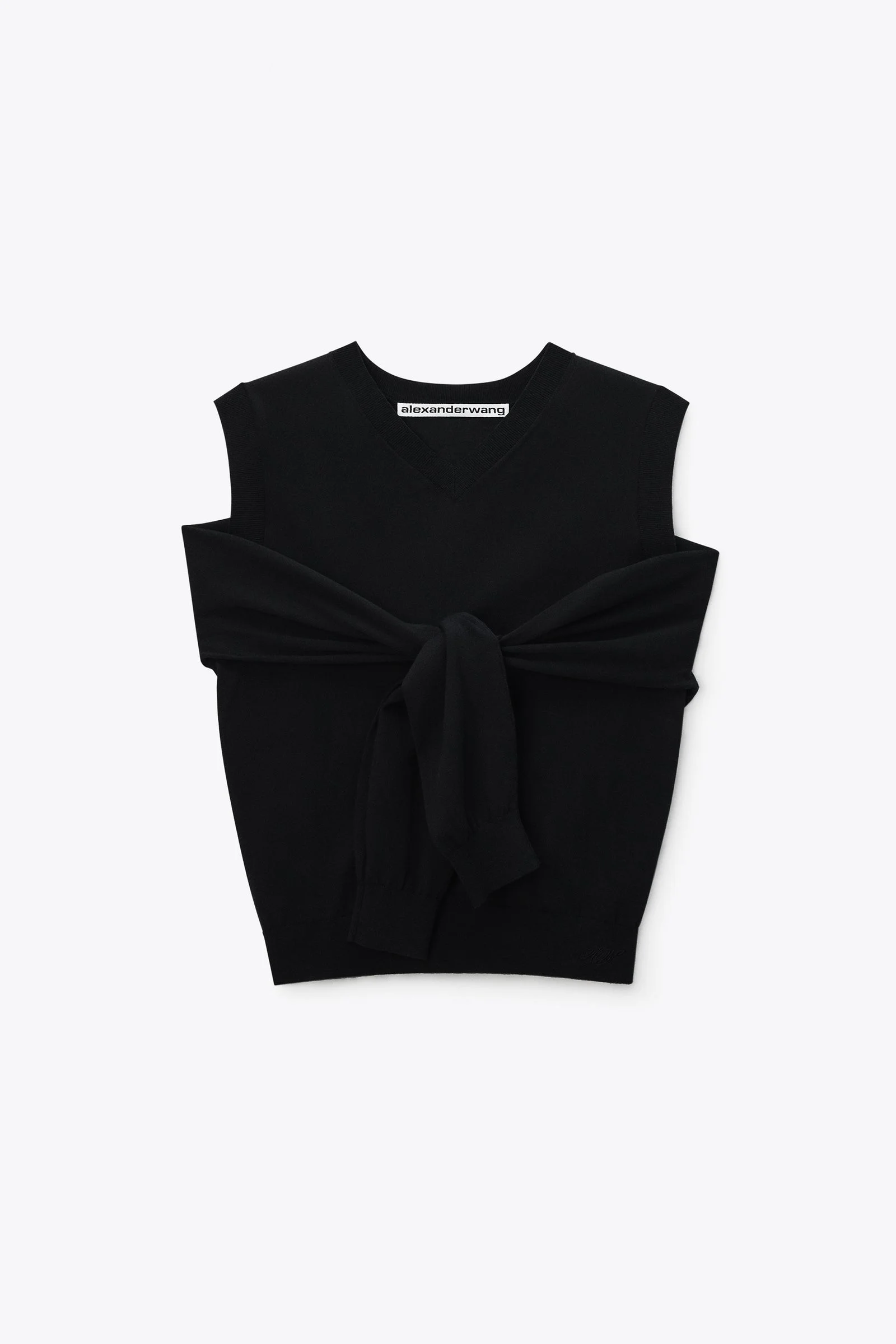 layered v-neck vest with tie-front cardigan detail - 1