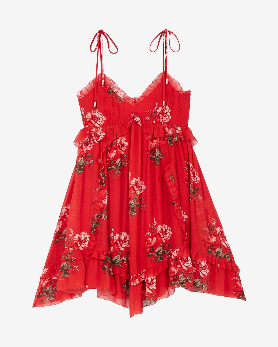 RED FLORAL PRINT SHORT DRESS - 1