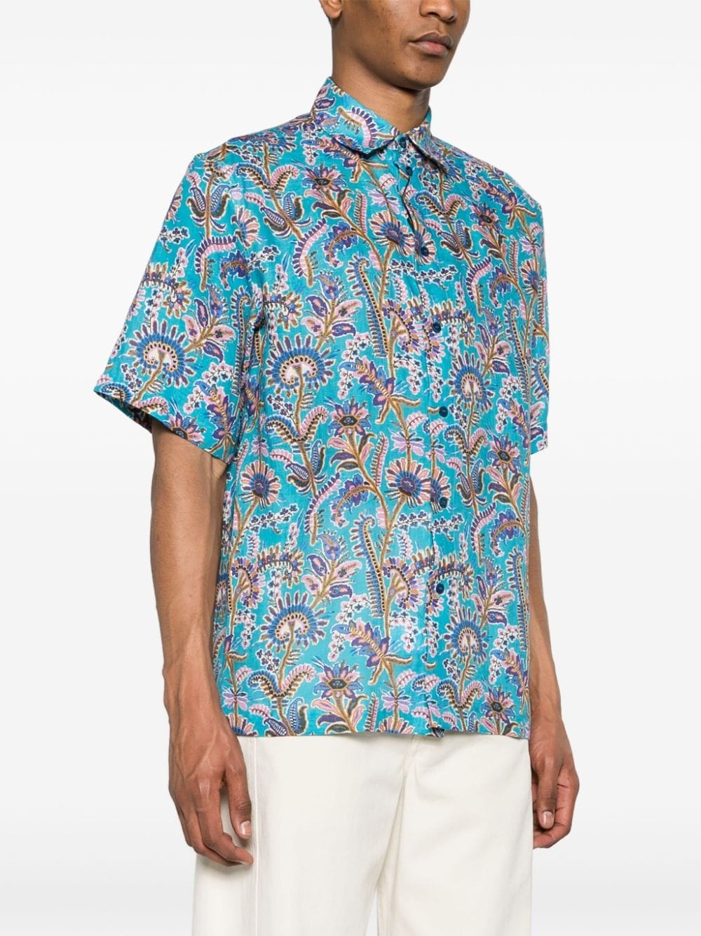 floral-print linen shirt - 3