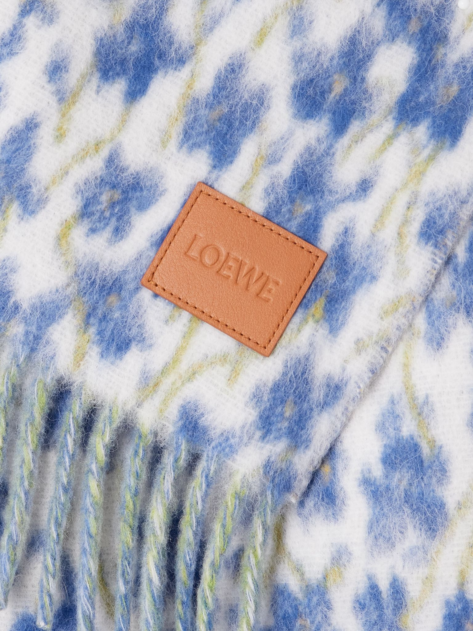 Fringed printed wool-blend scarf Blue - 3