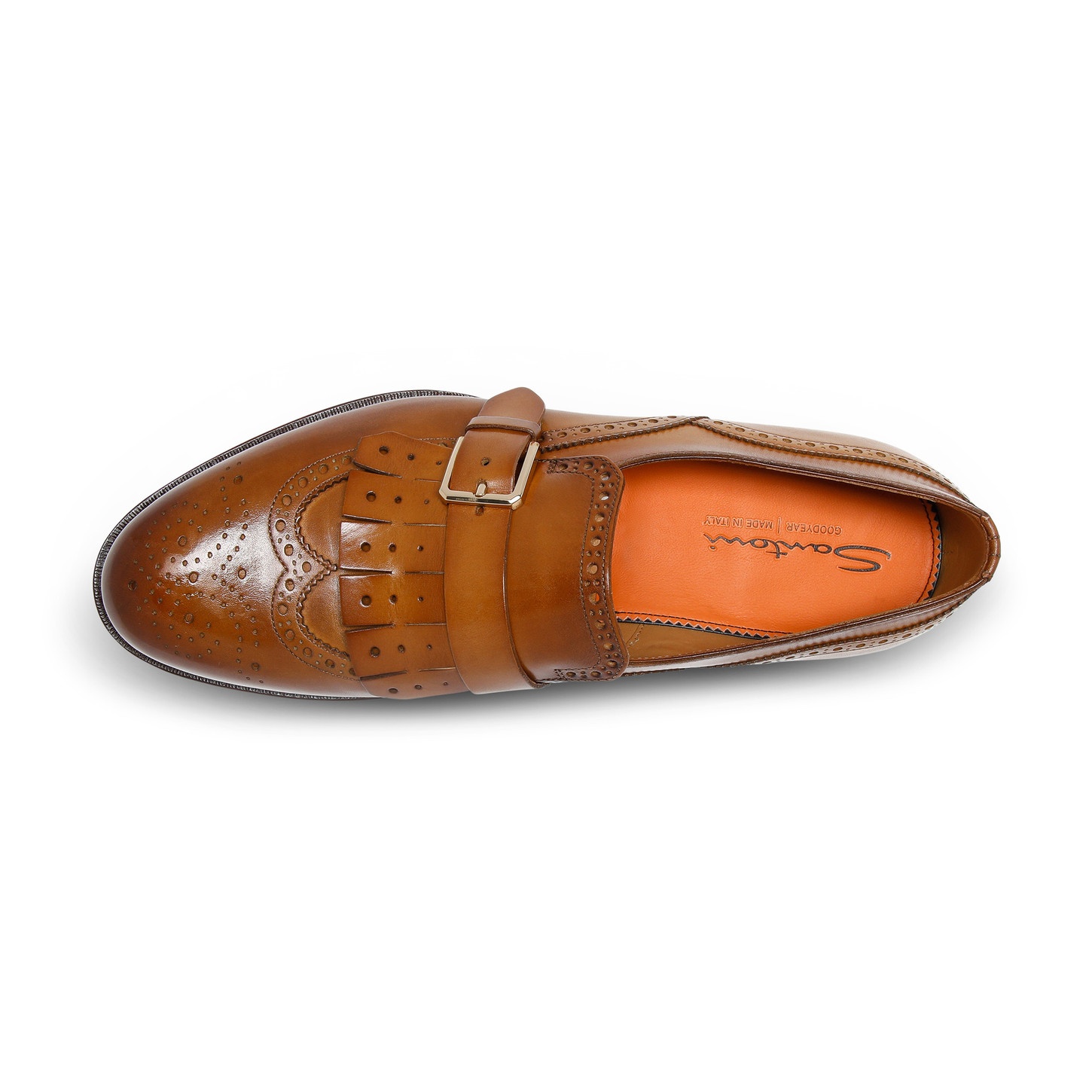 Men's light brown leather single-buckle shoe with fringe - 5