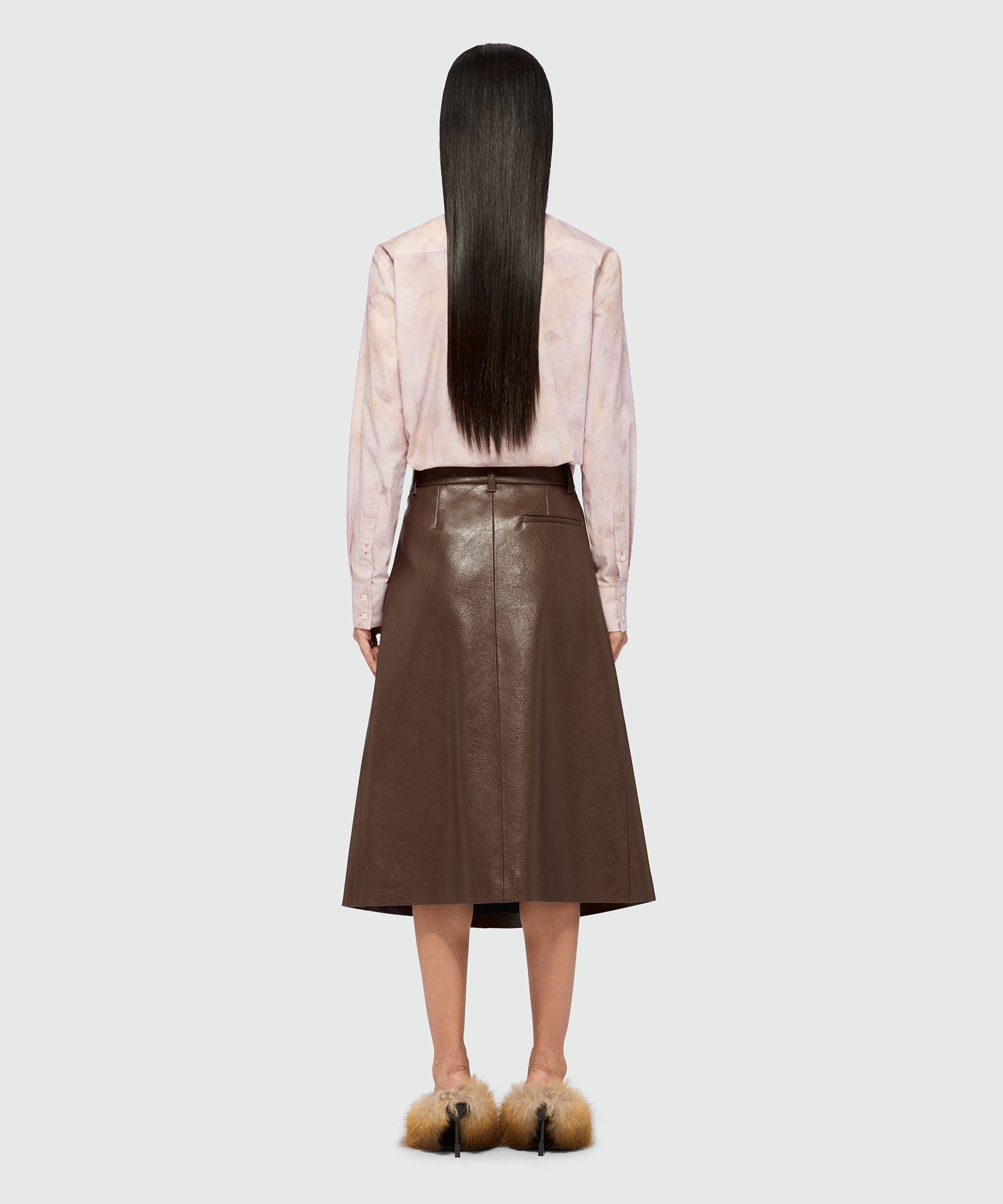 Brown hammered faux leather midi skirt - 3