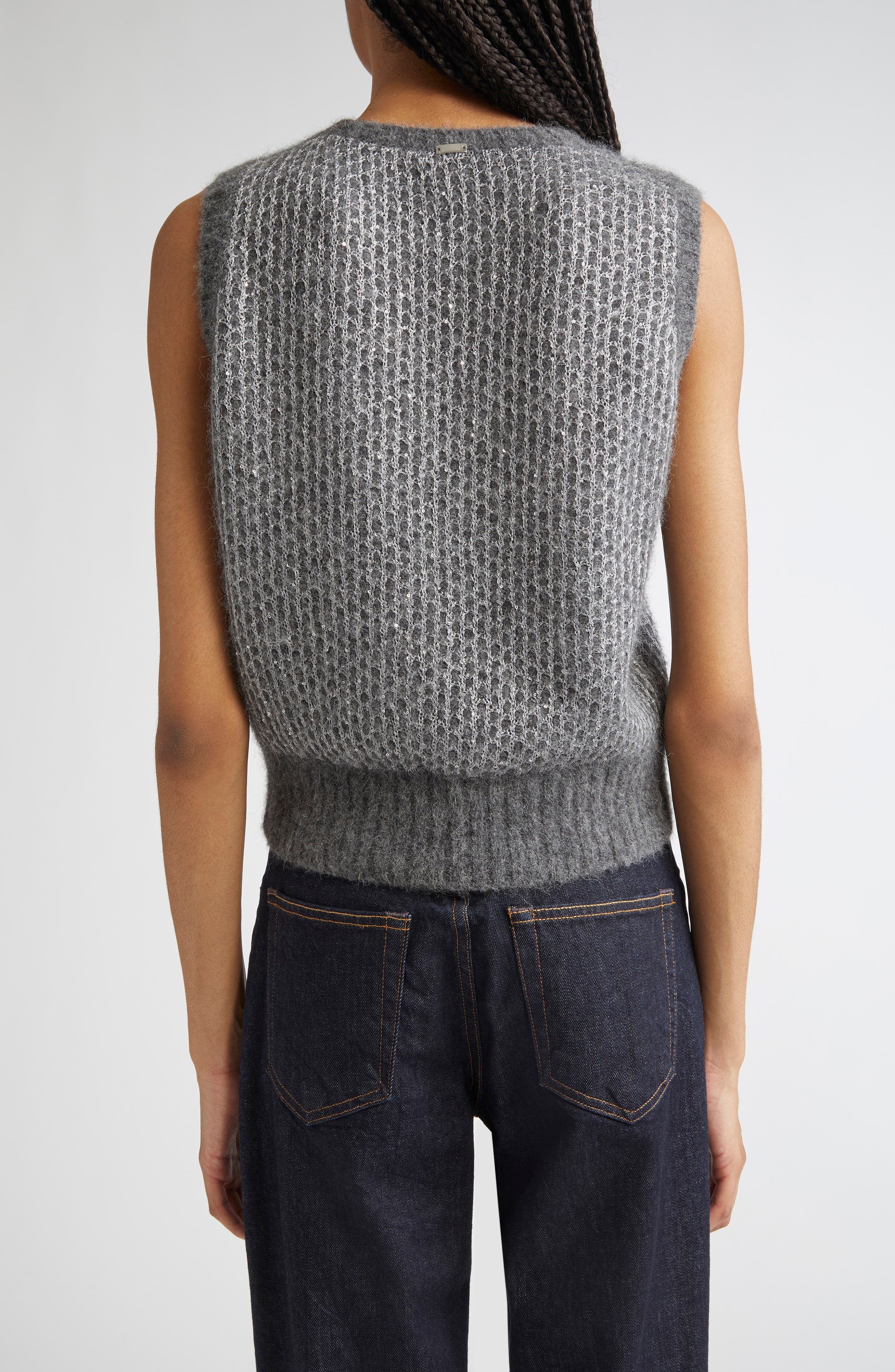 Herno Sequin Metallic Sleeveless Sweater in Grigio Metallo at Nordstrom - 2