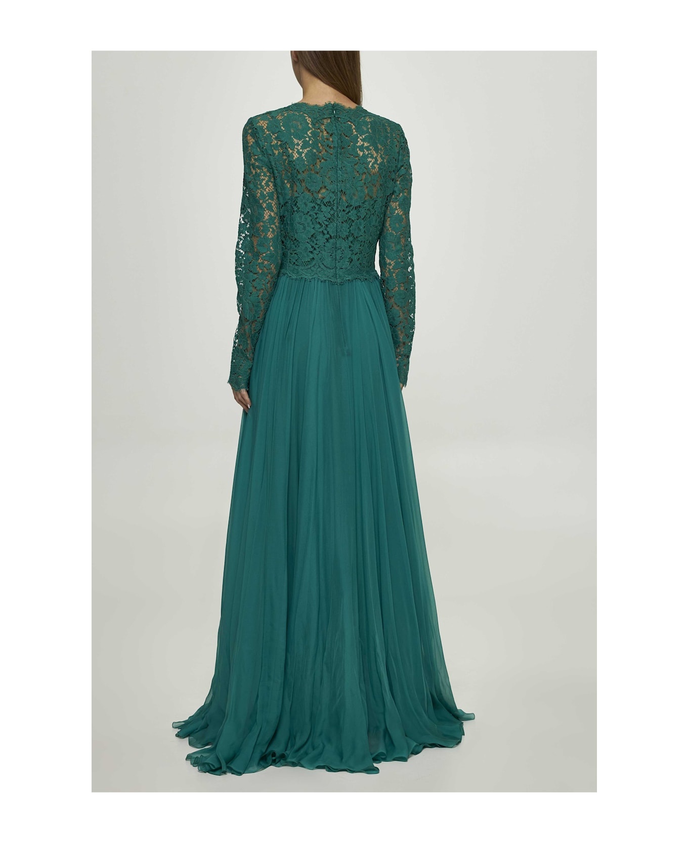 Green Lace And Chiffon Maxi Dress - 3
