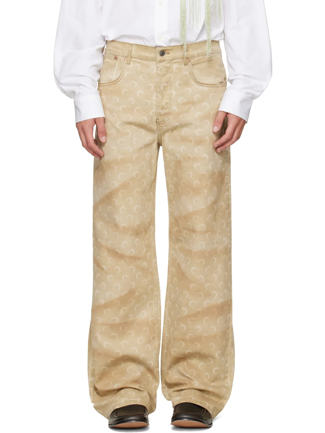 Beige Faded Moon Denim Straight Jeans - 1