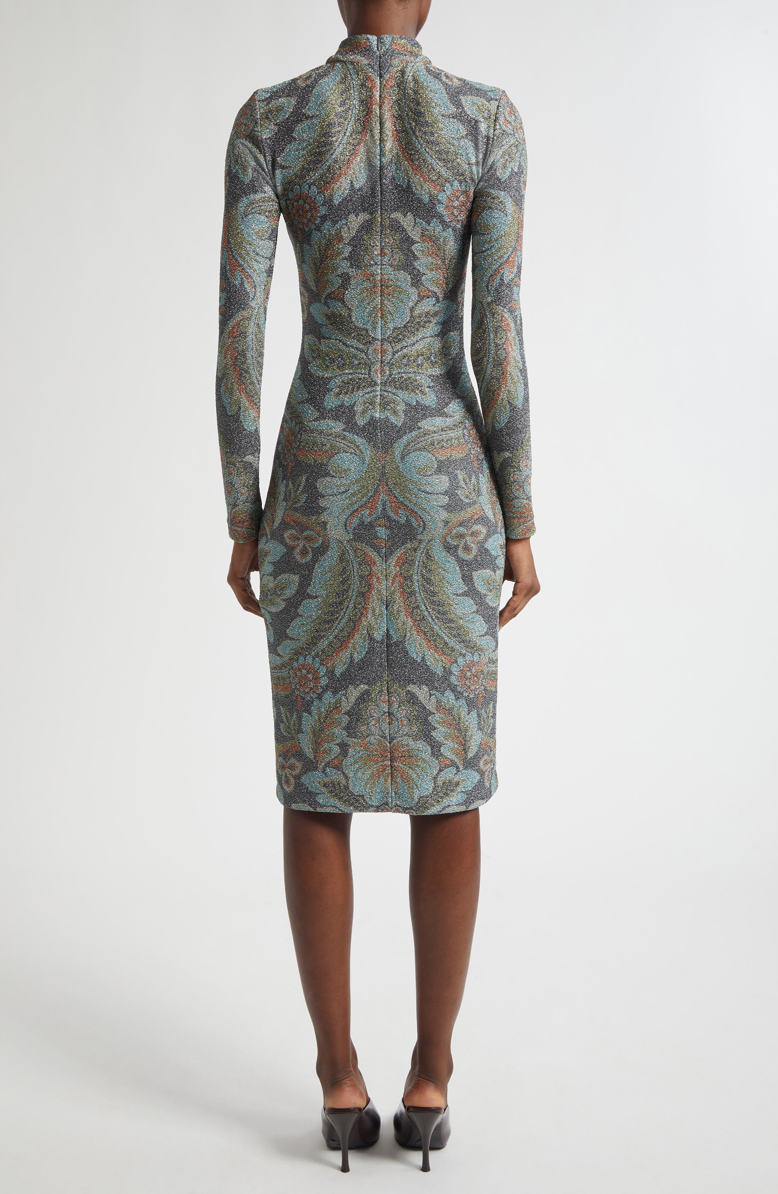 Etro Paisley Metallic Long Sleeve Body-Con Dress in Printed Black Base at Nordstrom - 2
