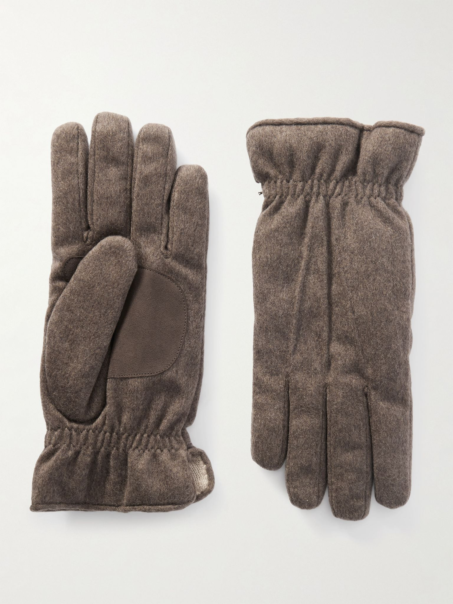Suede-Trimmed Padded Storm System® Cashmere Gloves Brown - 1