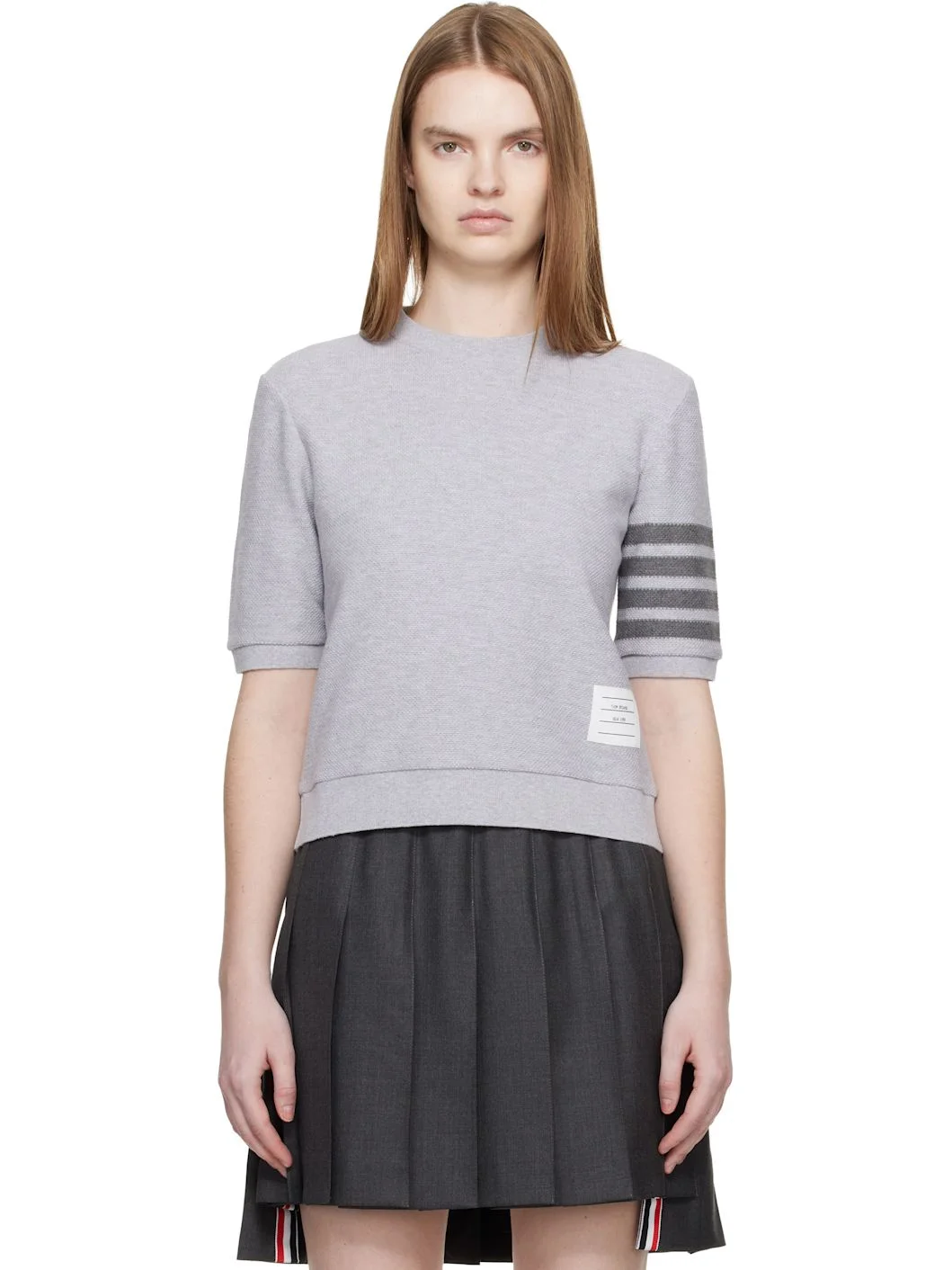 Gray Textured Cotton Pique 4-Bar T-shirt - 1