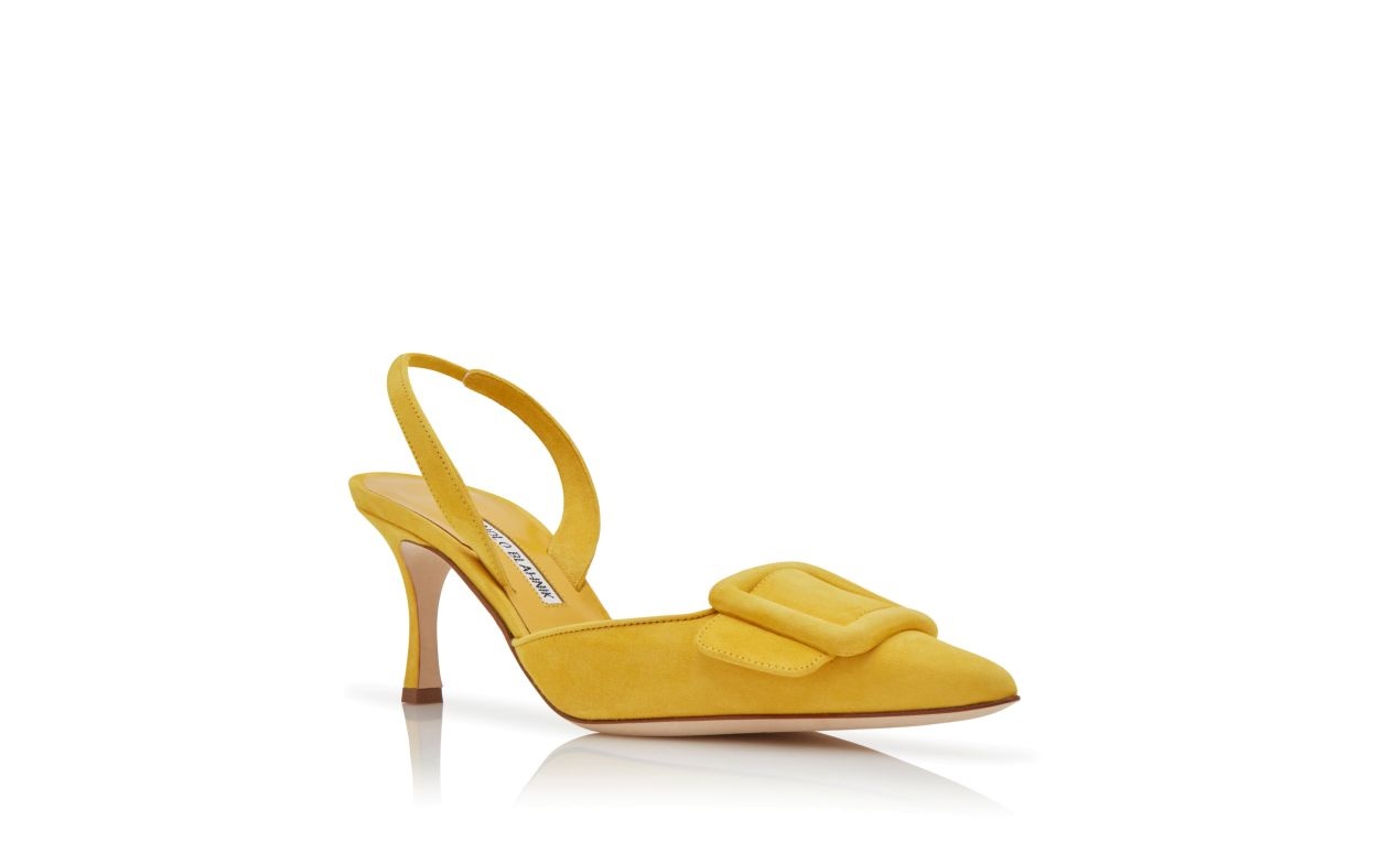 Yellow Suede Slingback Pumps - 3