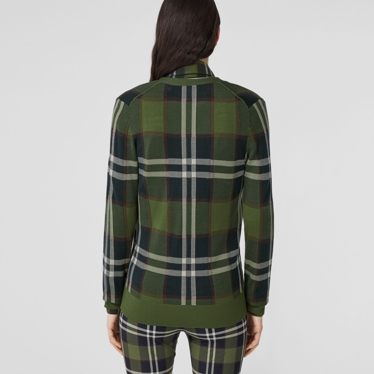 Check Intarsia Wool Silk Cotton Cardigan - 4