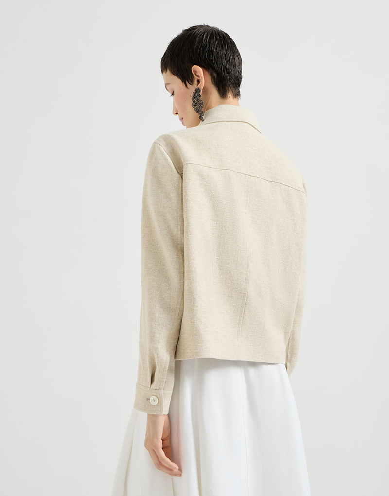 Slubbed linen, silk and hemp cropped pea coat with monili 3