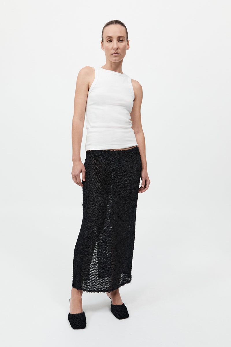 Feathered Silk Skirt - Black - 4