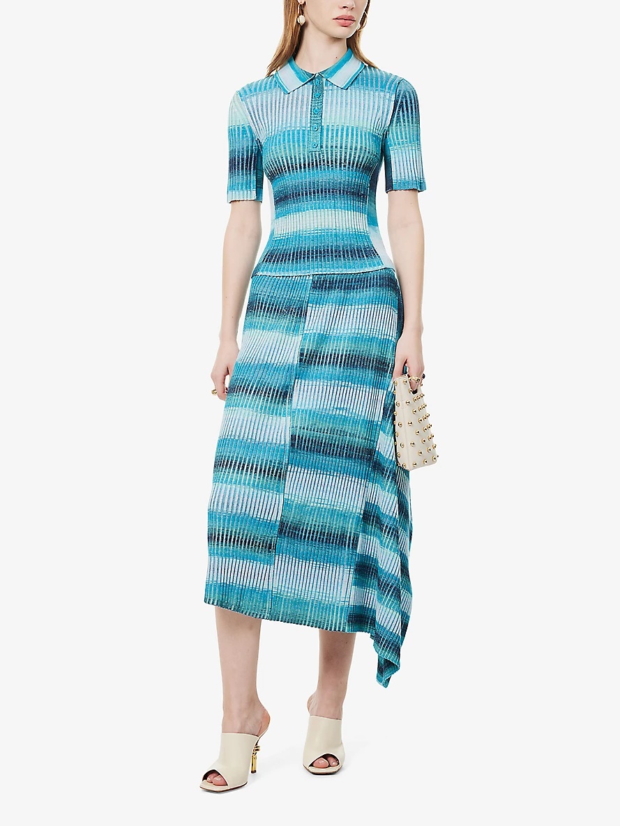 Caelan colour-block rayon-blend knitted midi skirt - 2