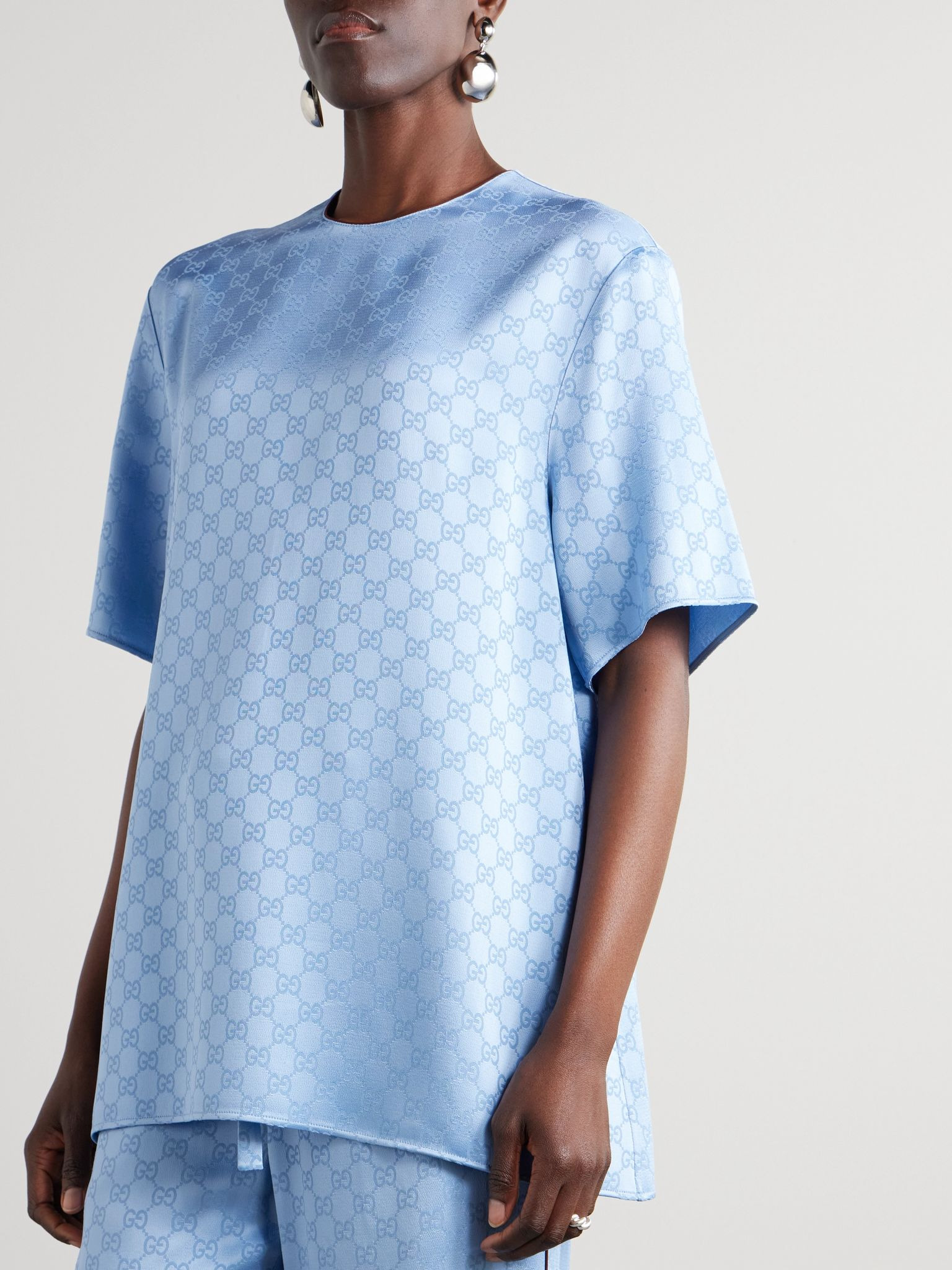 Satin-jacquard blouse Sky blue - 3