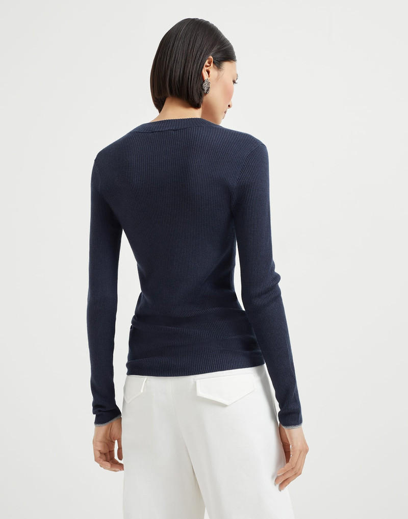 Brunello Cucinelli Cashmere and silk lightweight sweater with sparkling cuffs outlook