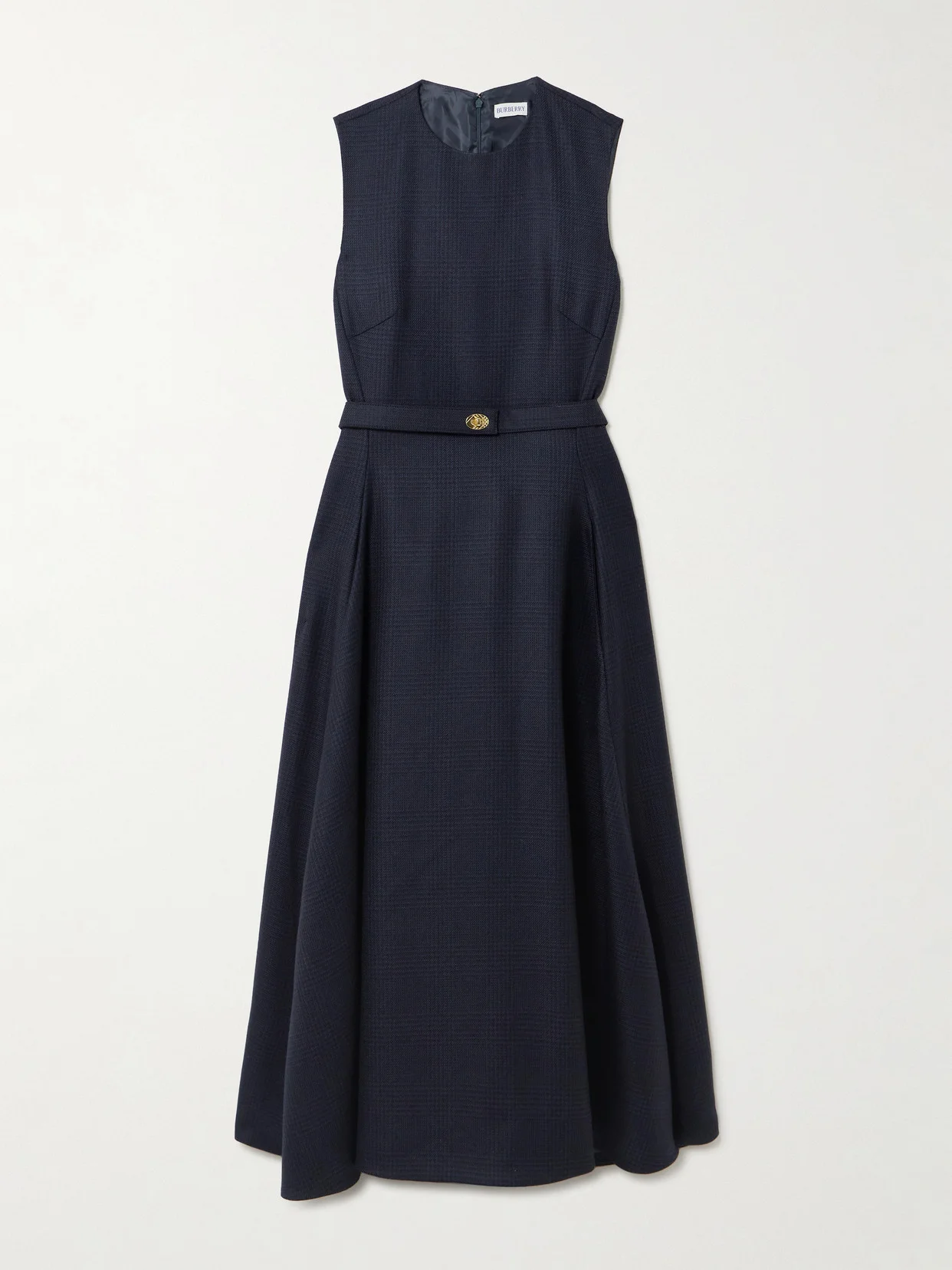 Belted Checked Wool-twill Midi Dress - 1