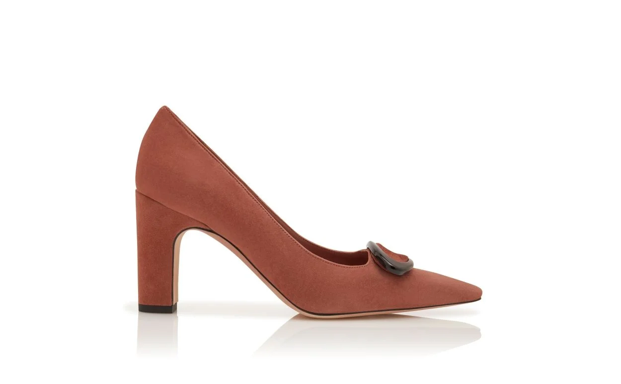 Brown Suede Pointed Toe Pumps - 1
