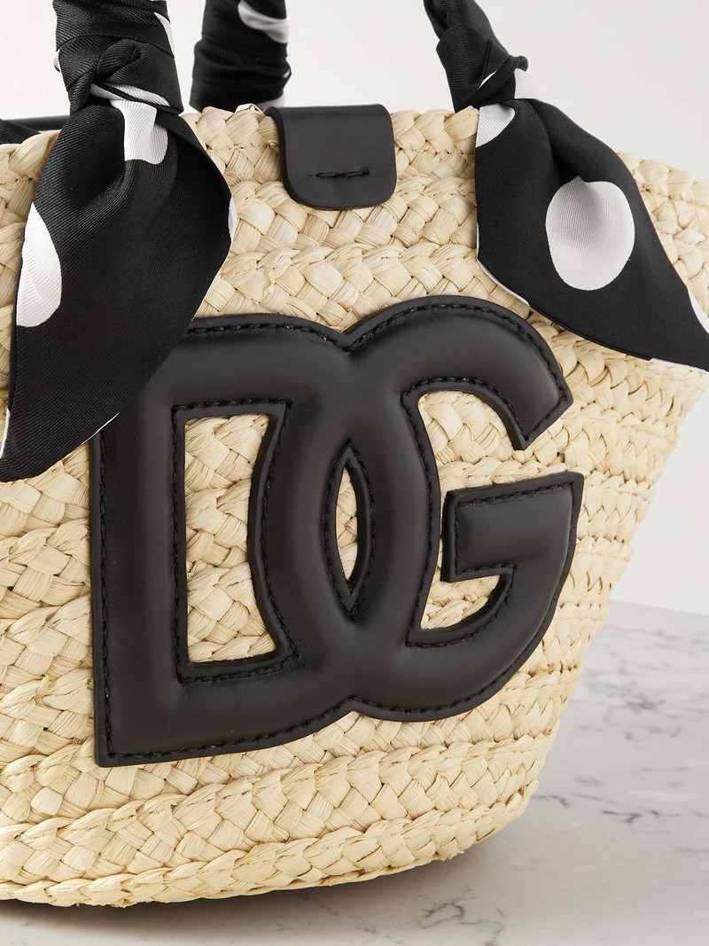 Leather and satin-trimmed raffia tote 4