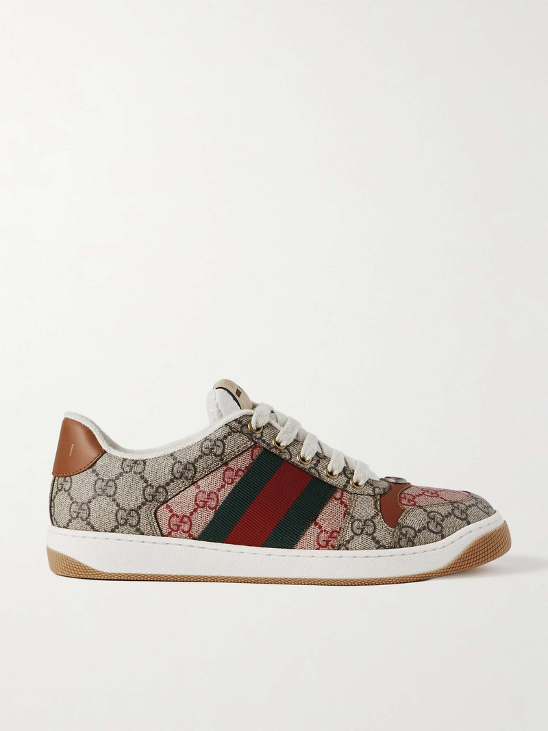 Webbing and Leather-Trimmed Monogrammed Coated-Canvas Sneakers - 1