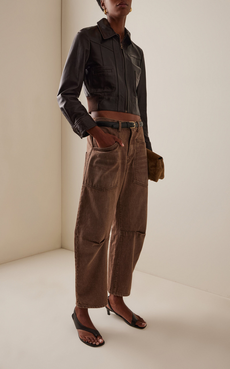 NILI LOTAN Shon Rigid Mid-Rise Barrel-Leg Jeans brown outlook