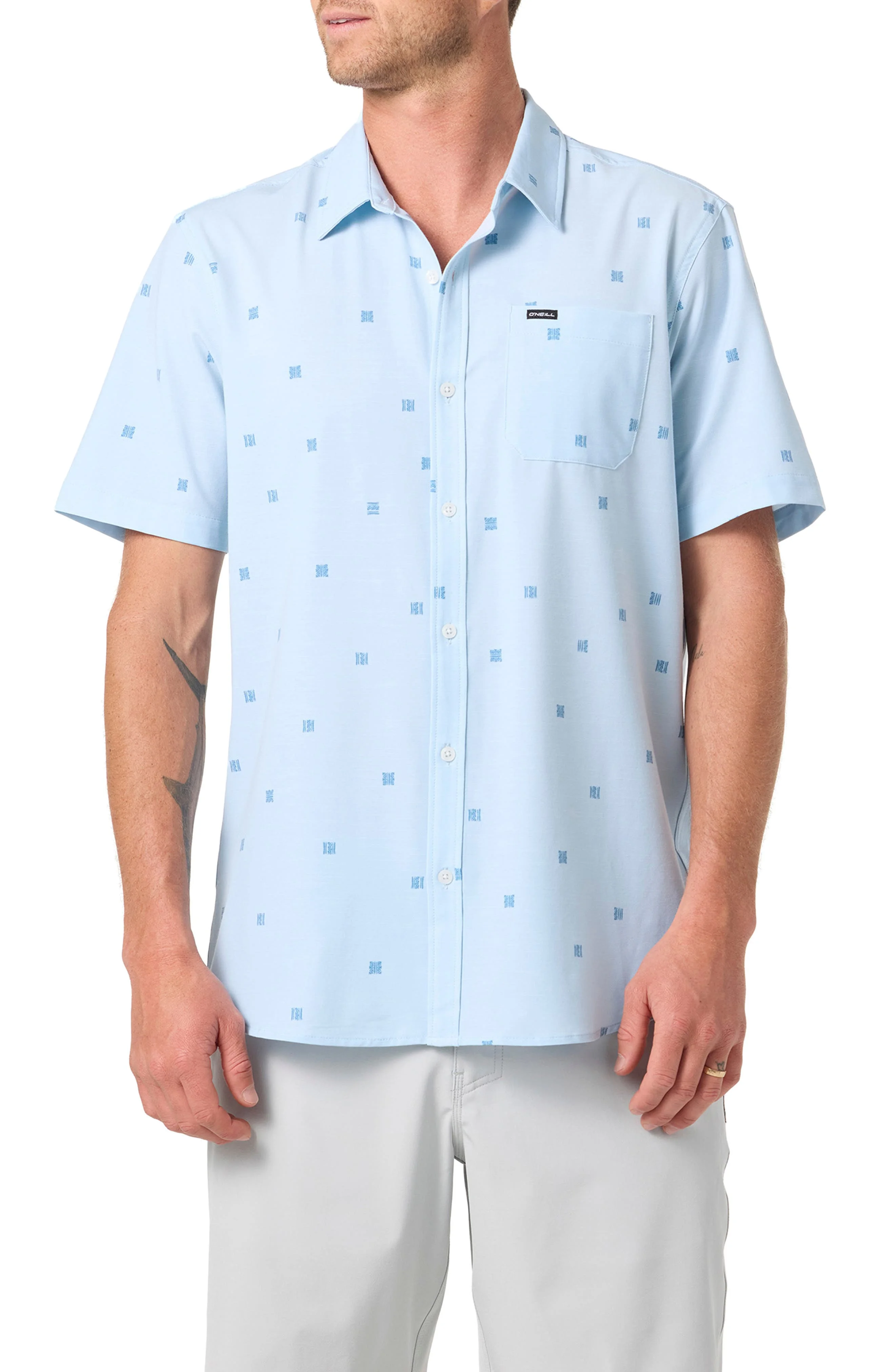 O'Neill Relaxed Fit Short Sleeve Performance Slub Button-Up Shirt in Baby Blue at Nordstrom - 1