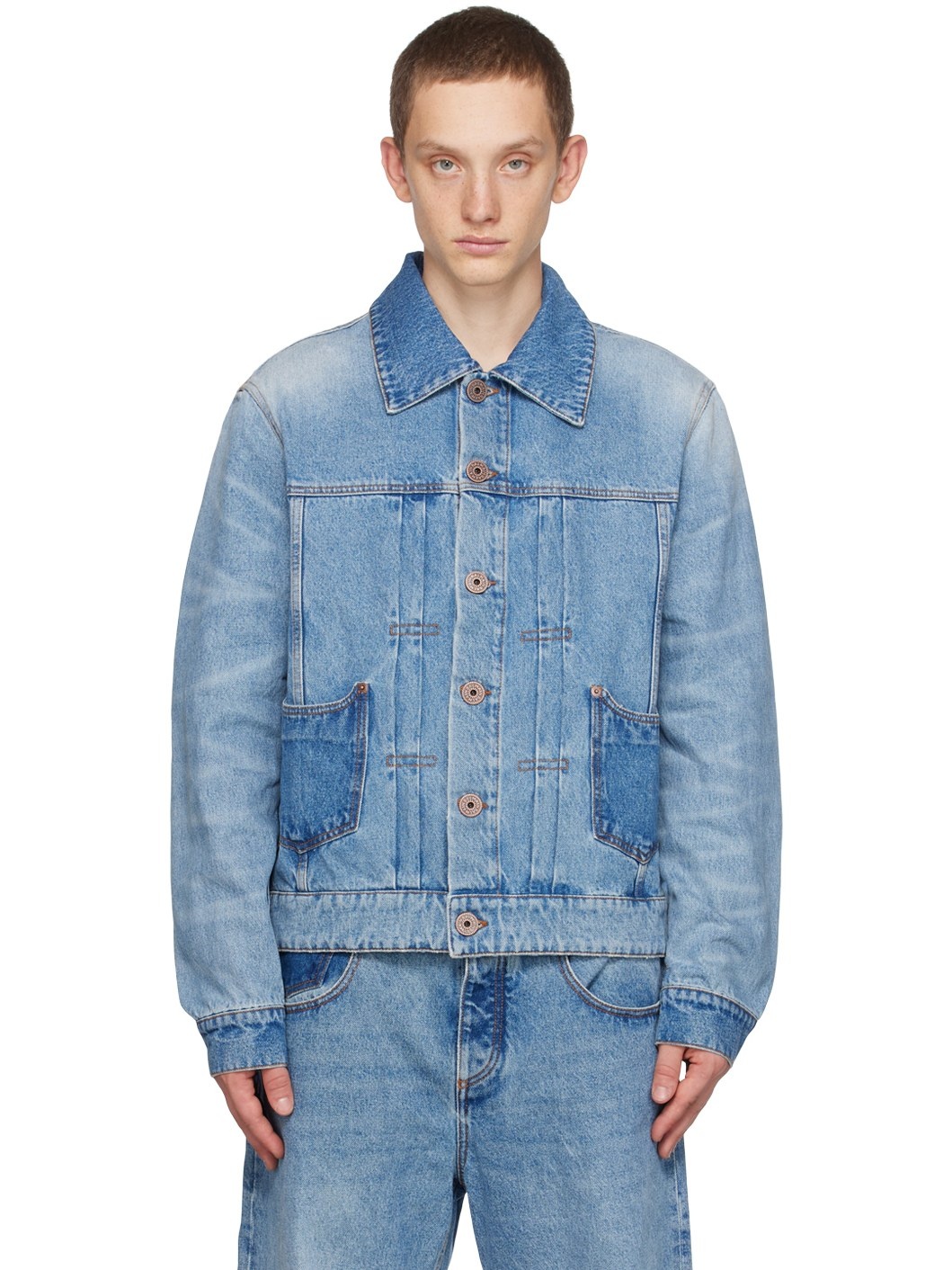 Blue Pleated Denim Jacket - 1