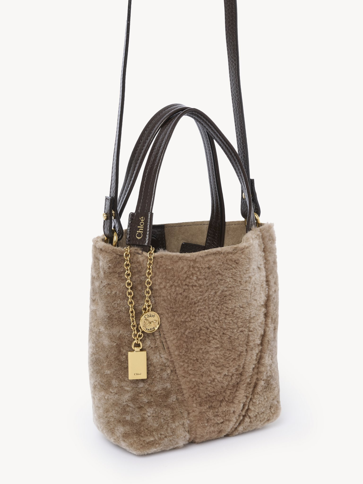 SMALL CHLOÉ SPIN TOTE BAG IN SHEARLING - 5