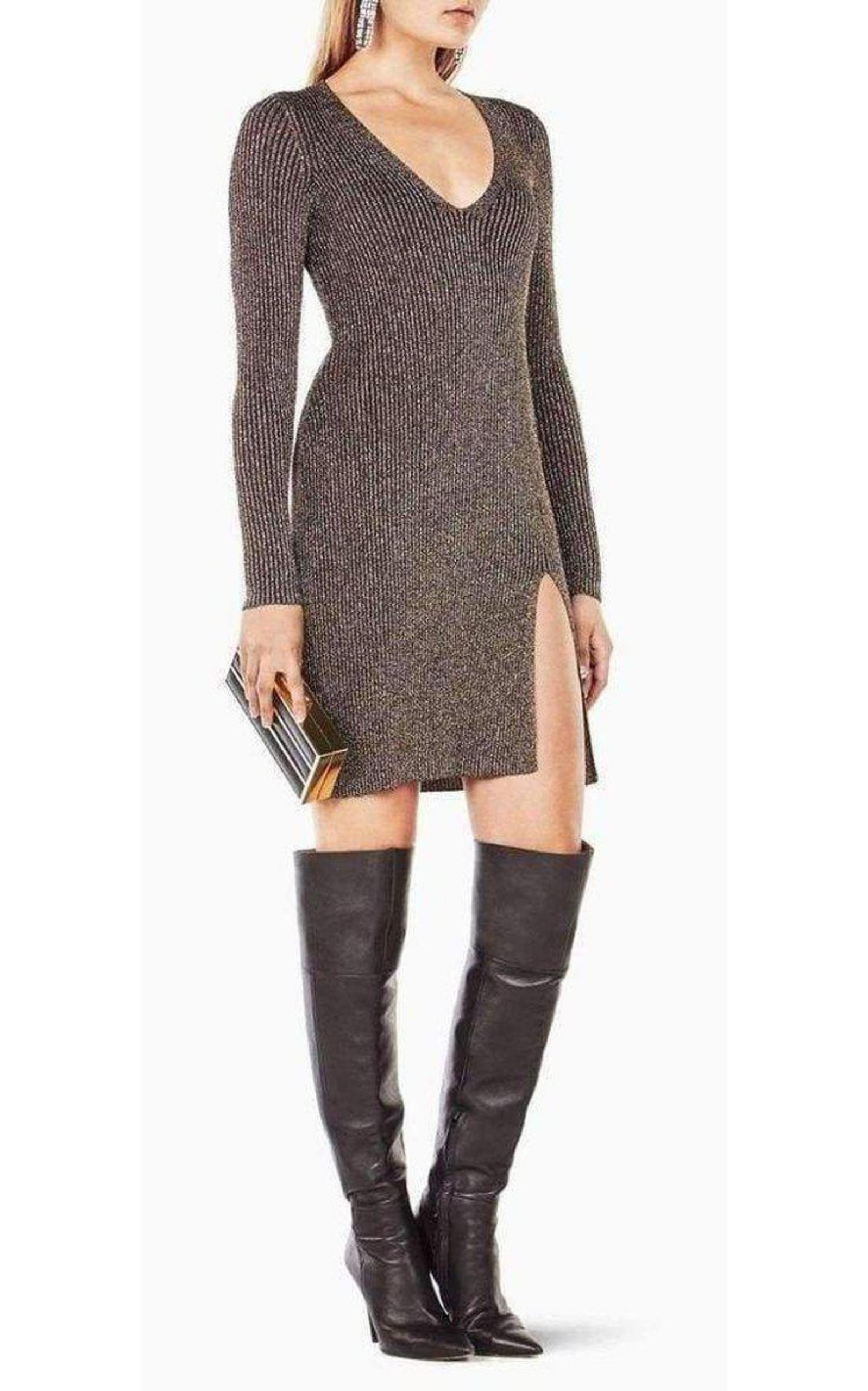 BCBGMAXAZRIA - Macki Metallic V-Neck Tunic Dress - 3