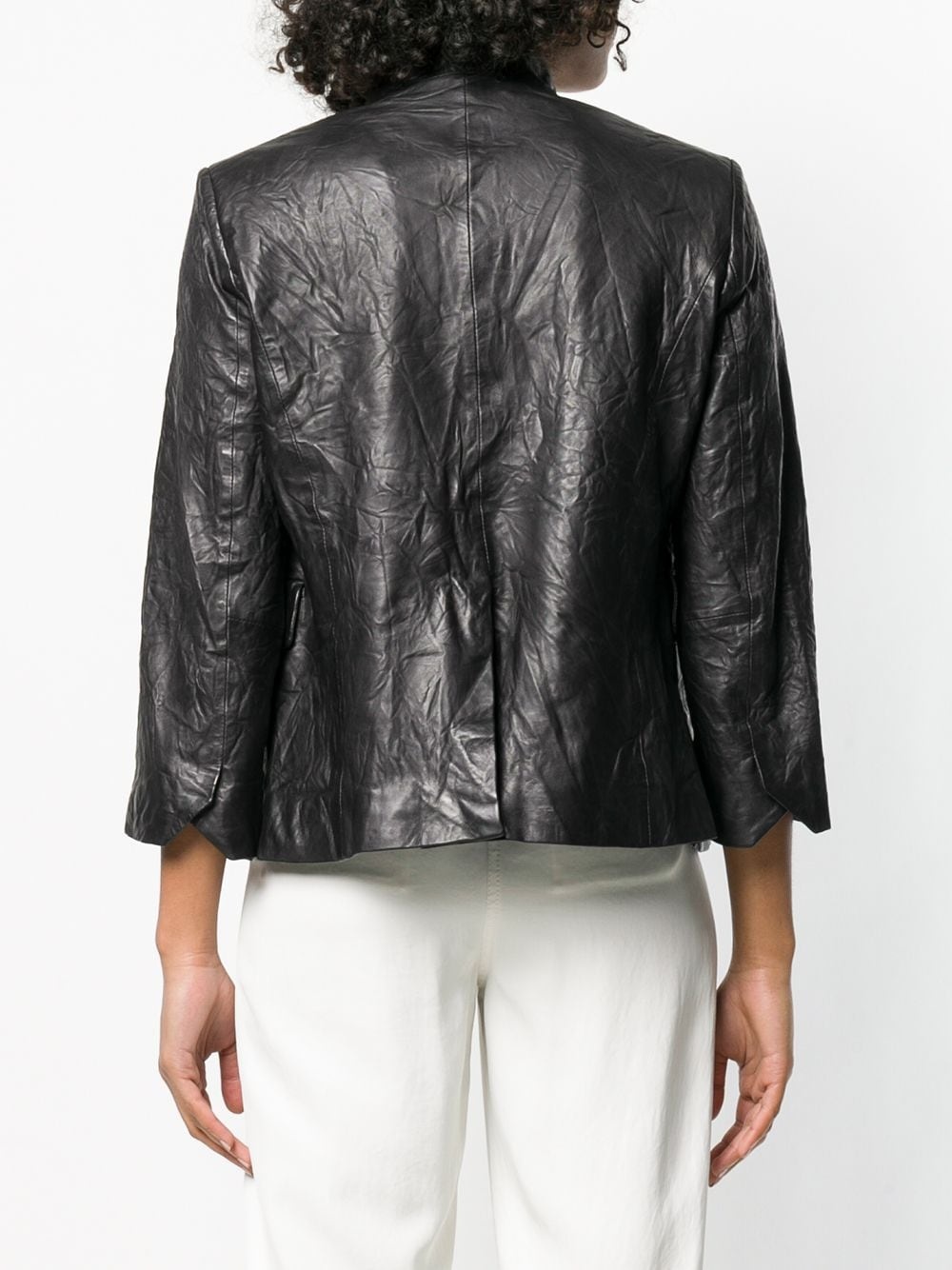 creased effect leather jacket - 4