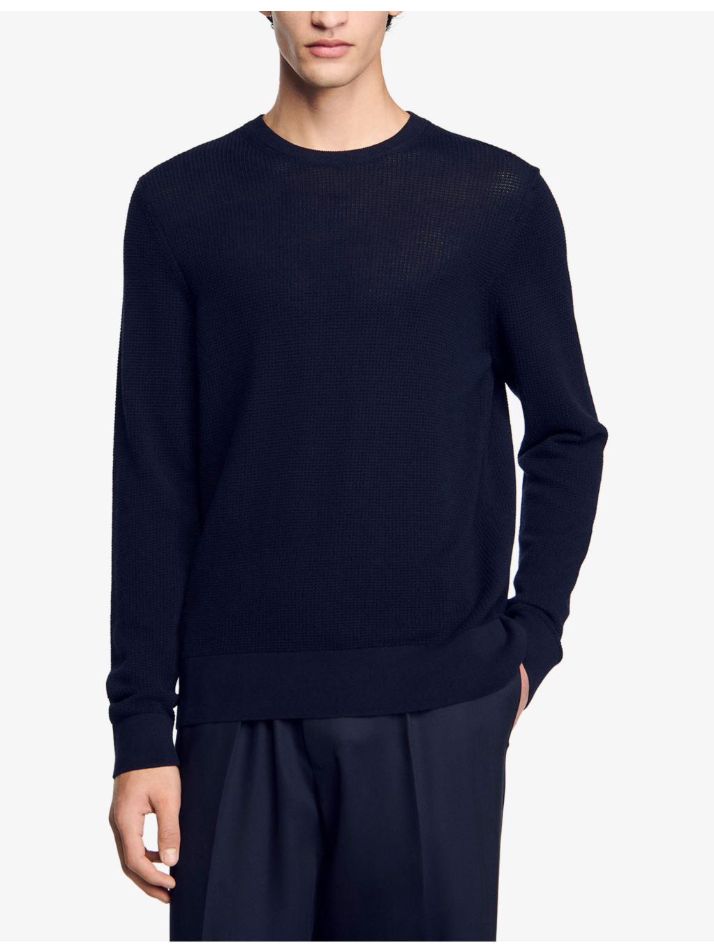 Textured Crewneck Cotton Knitted Jumper - 3