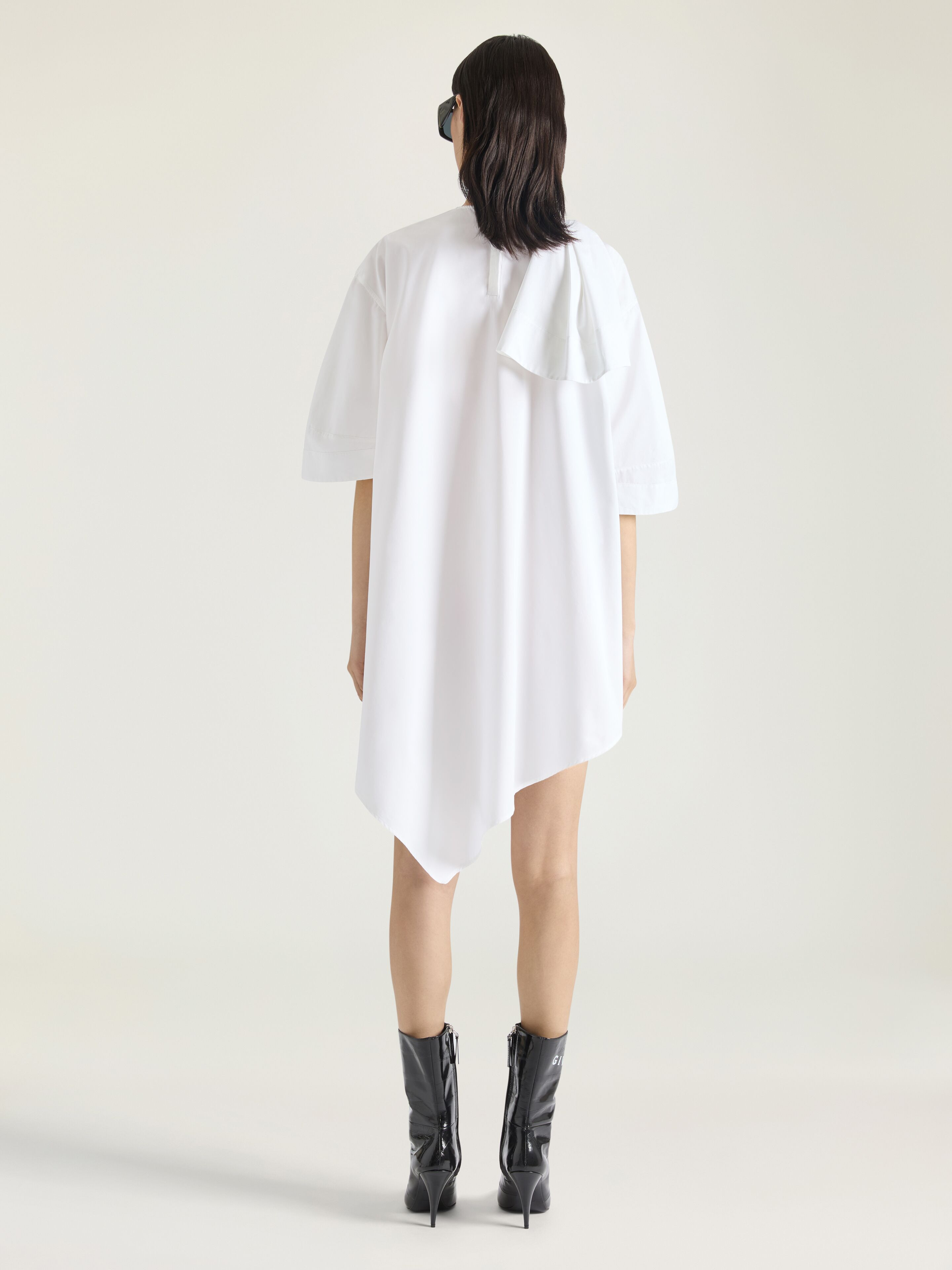 ASYMMETRIC SHIRT DRESS IN COTTON POPLIN WITH BOW DETAIL - 3