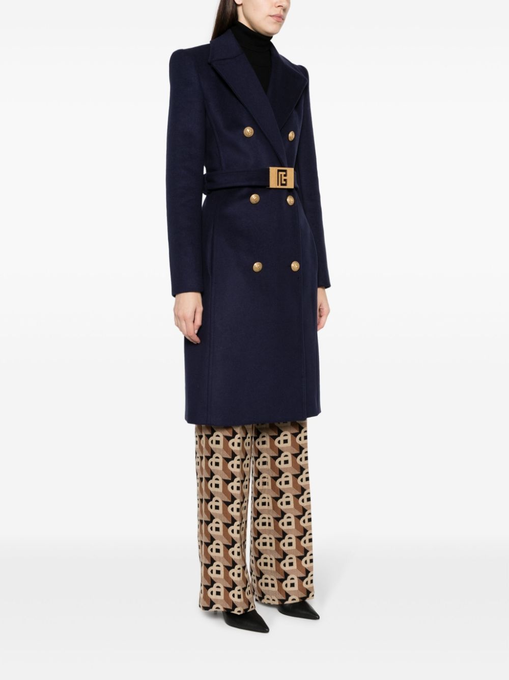 belted double-breasted wool coat - 3