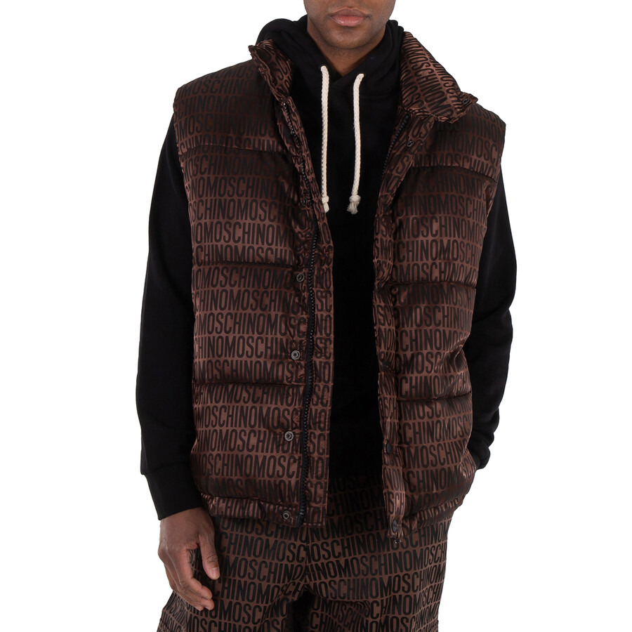 Moschino Men's Fantasy Print Brown Logo-Jacquard Gilet - 1