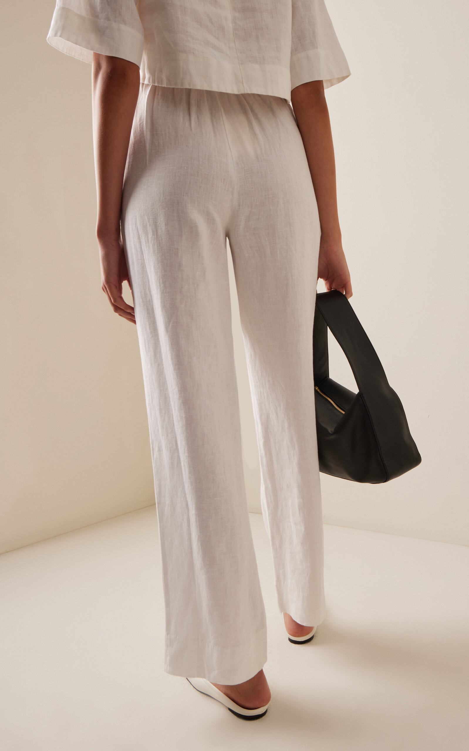 Louis Pleated Linen Straight-Leg Pants ivory - 4