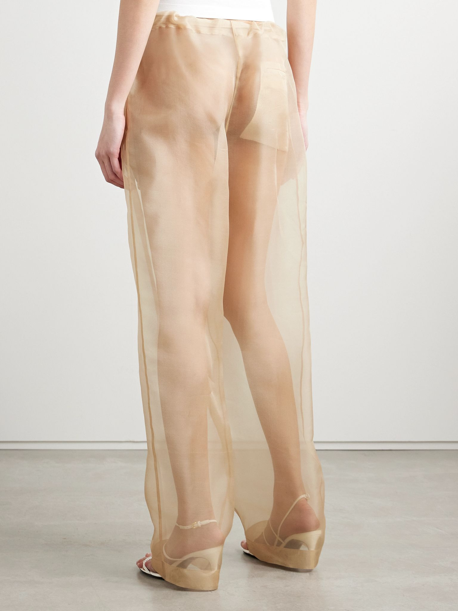 Trenton pleated silk-organza tapered pants Beige - 4