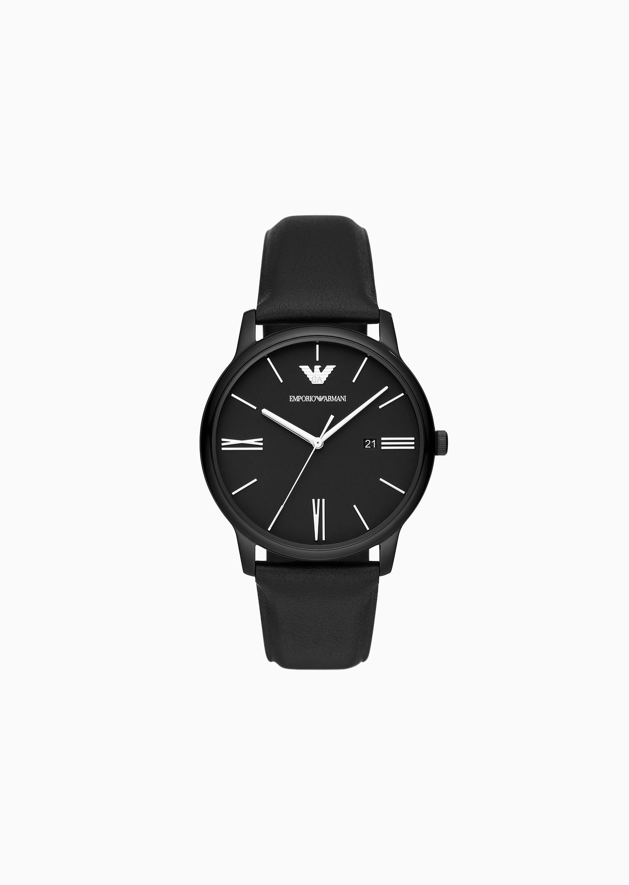 Three-Hand Date Black Leather Watch - 1