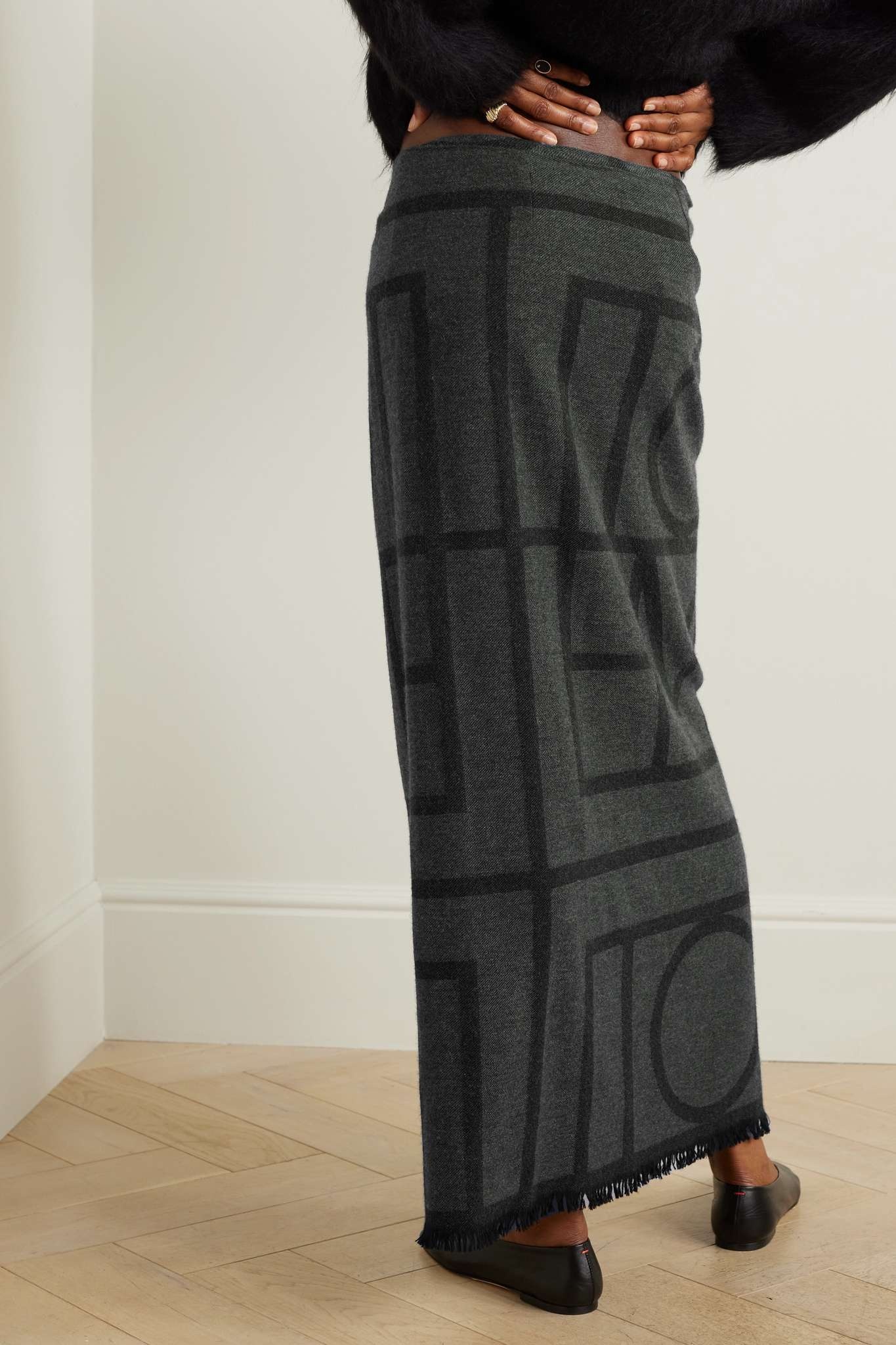 Frayed printed wool-twill maxi wrap skirt - 3