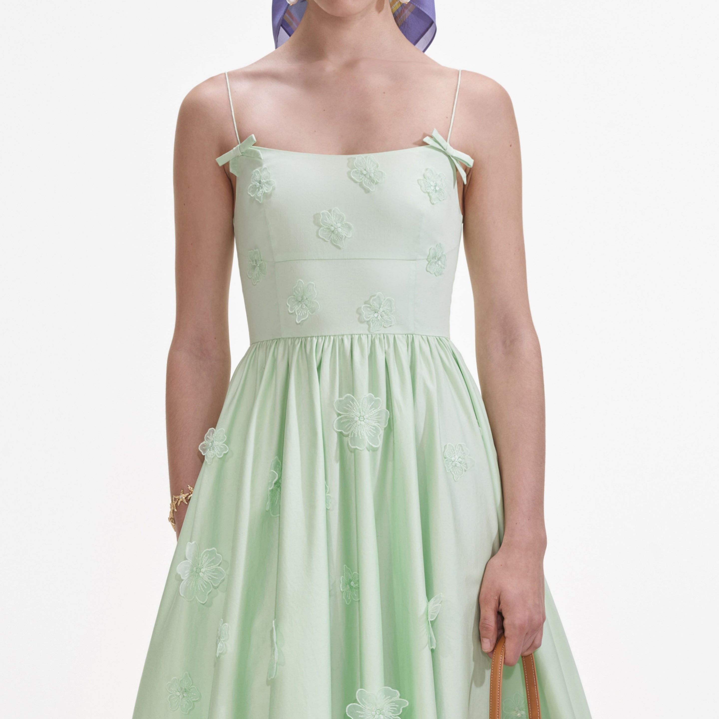 Green Cotton Flower Midi Dress - 4