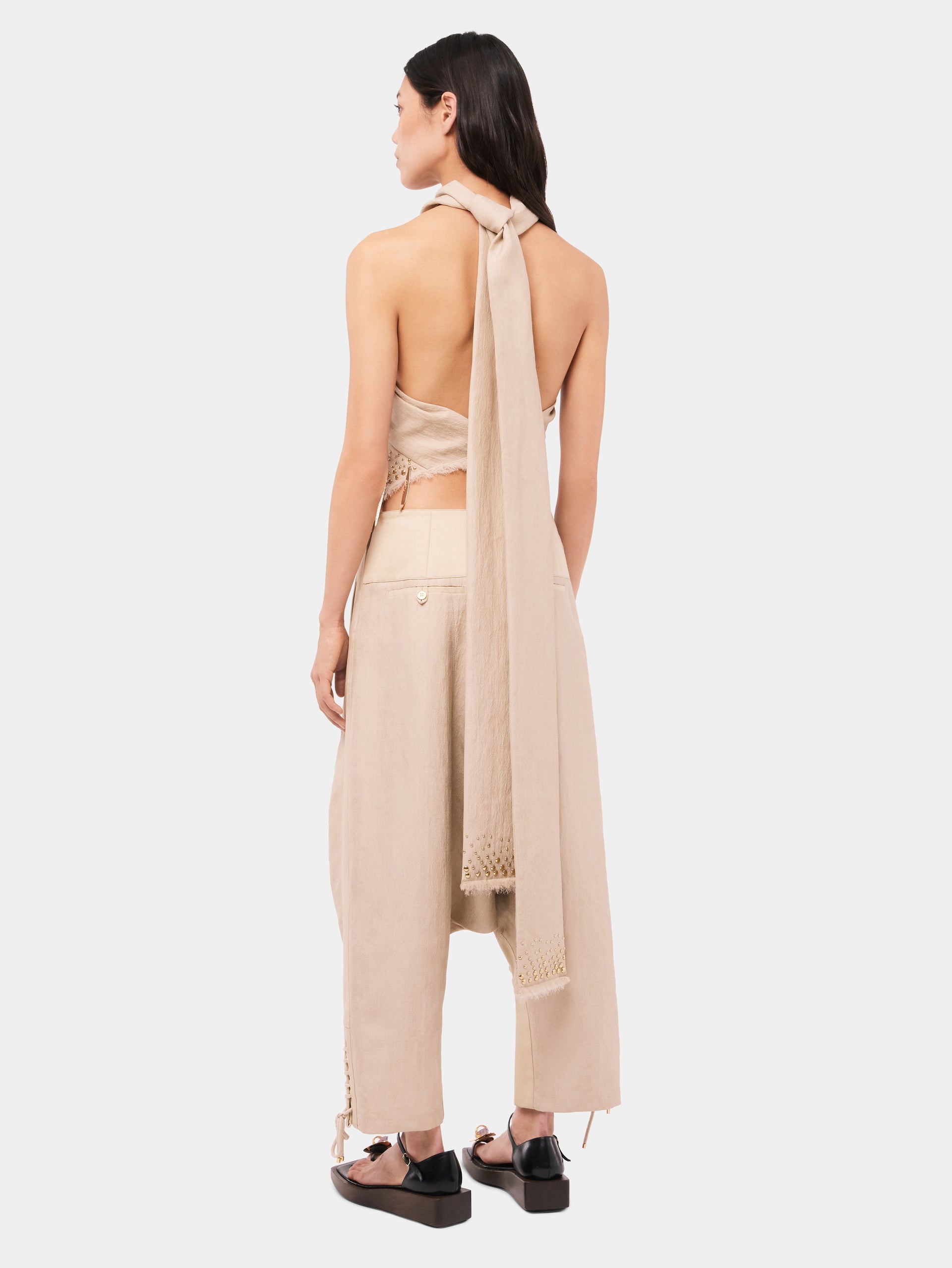 TAILORED BAGGY SAND COLORED PANTS IN WOOL - 3