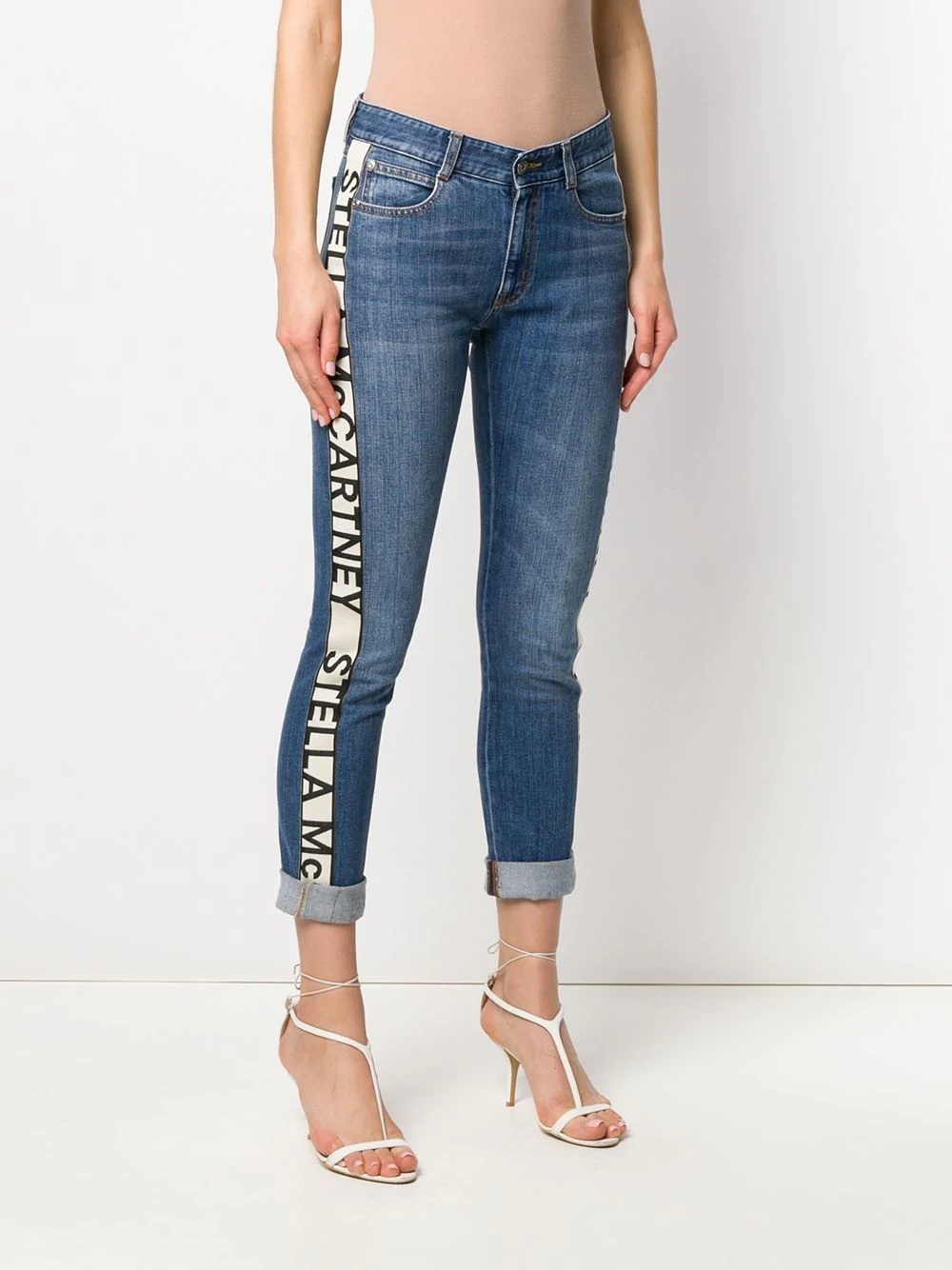 logo-stripe cropped jeans - 3