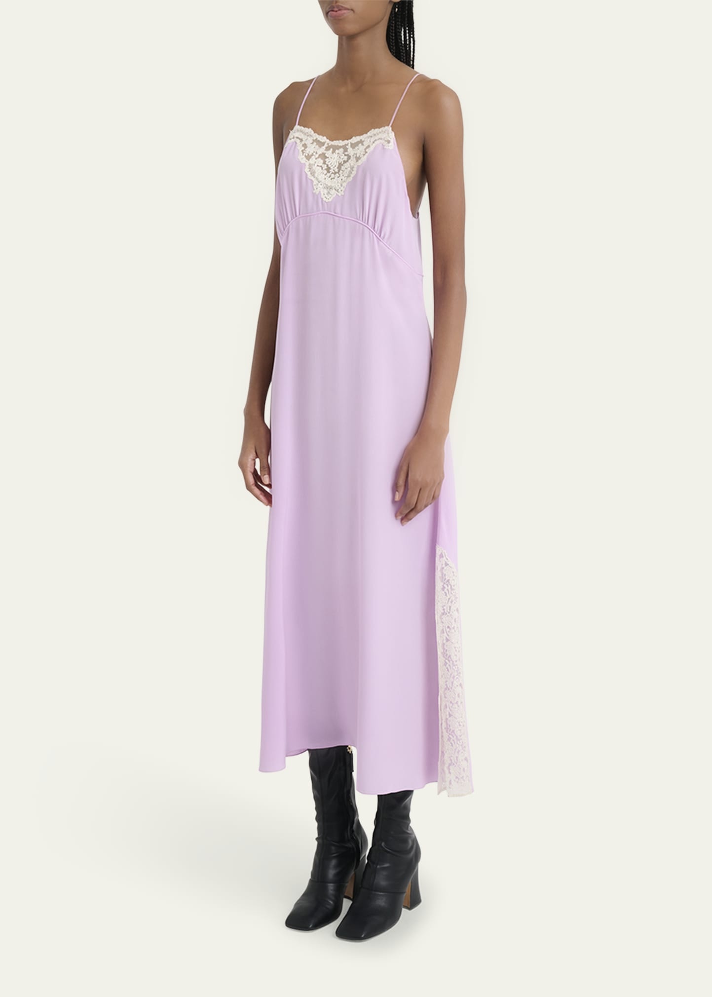 Lace-Trim Silk Midi Slip Dress - 4