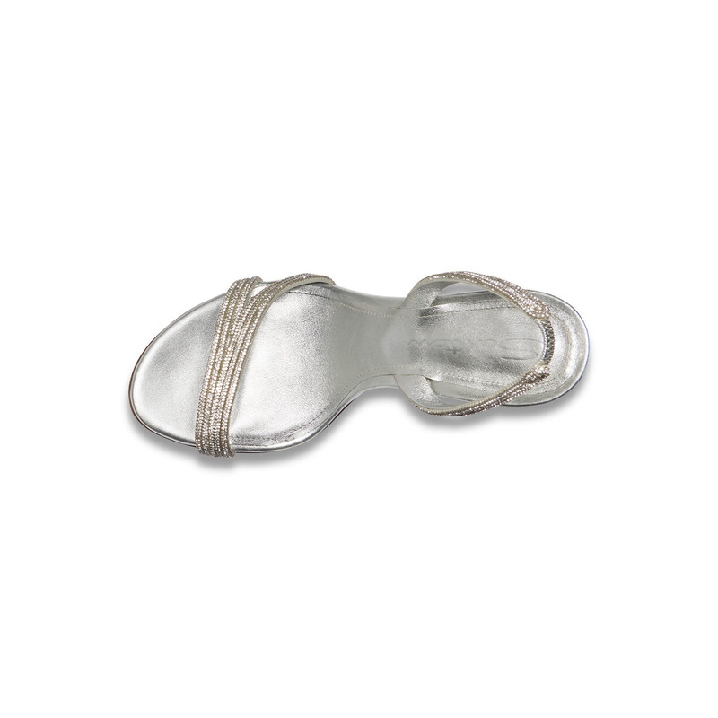 Women's silver laminated leather and crystals high-heel sandal 5