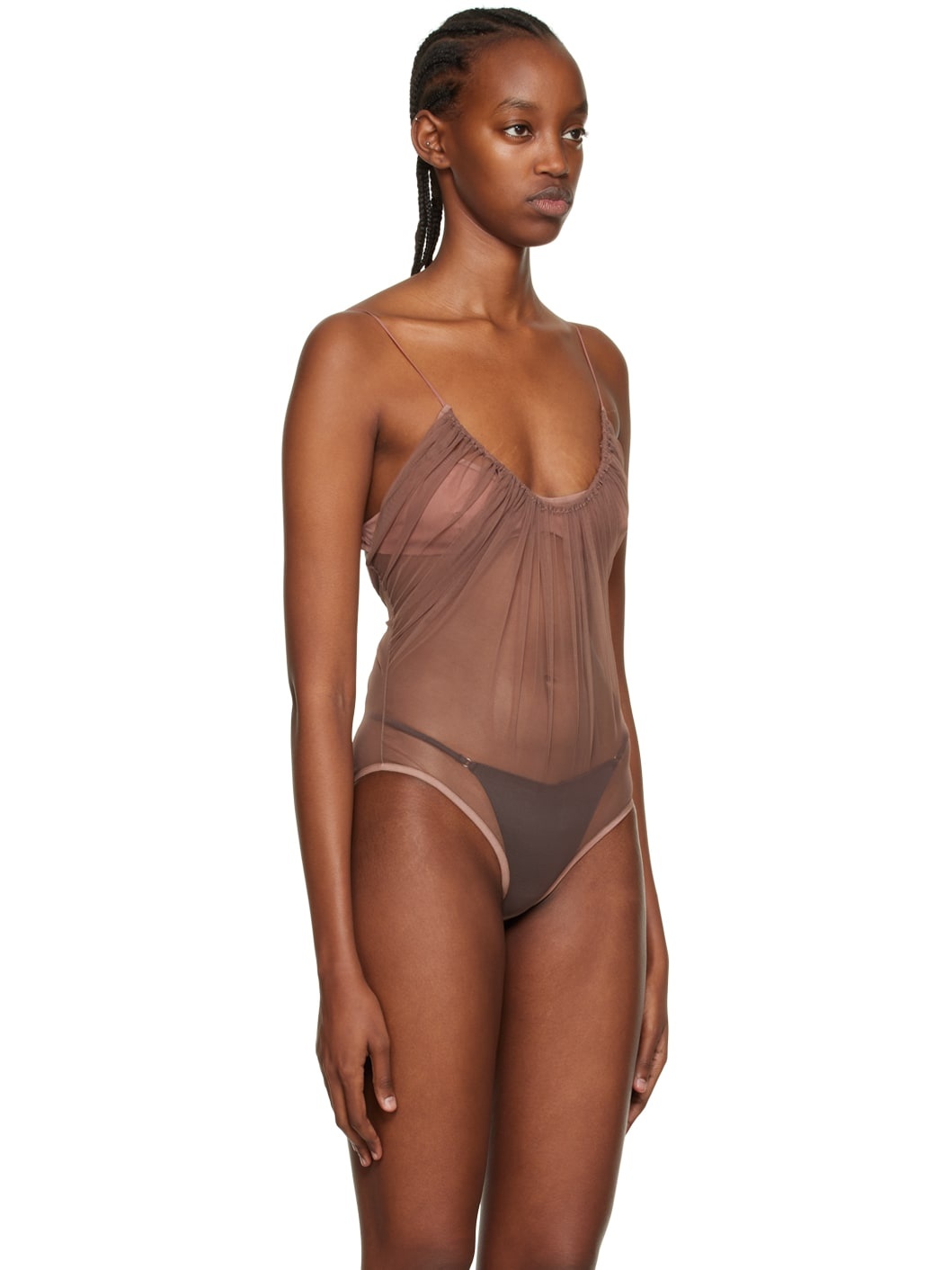 Brown Gathered Bodysuit - 4