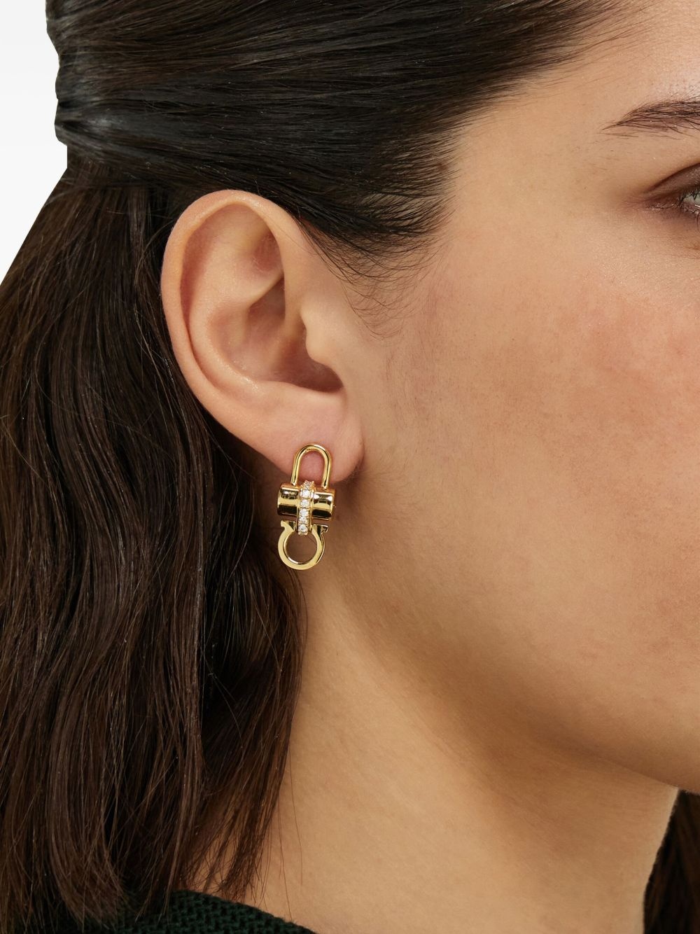 crystal embellished padlock earrings - 2
